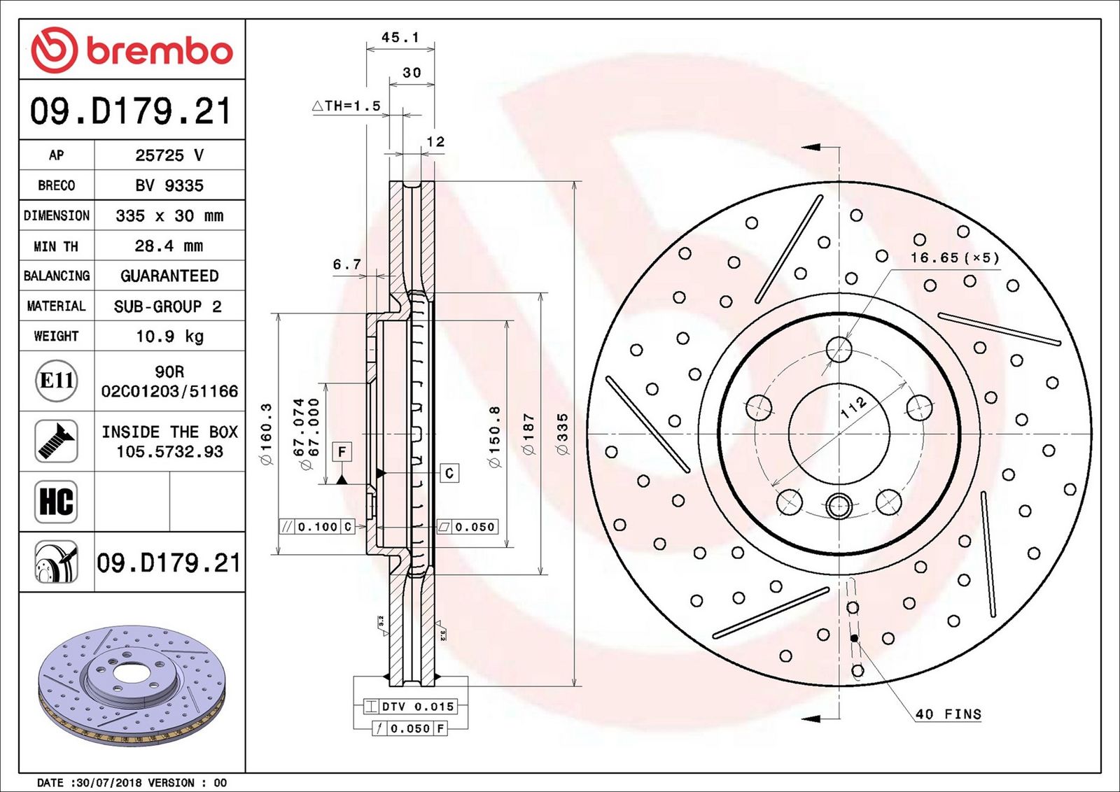 BREMBO 09.D179.21 - Bremsscheibe