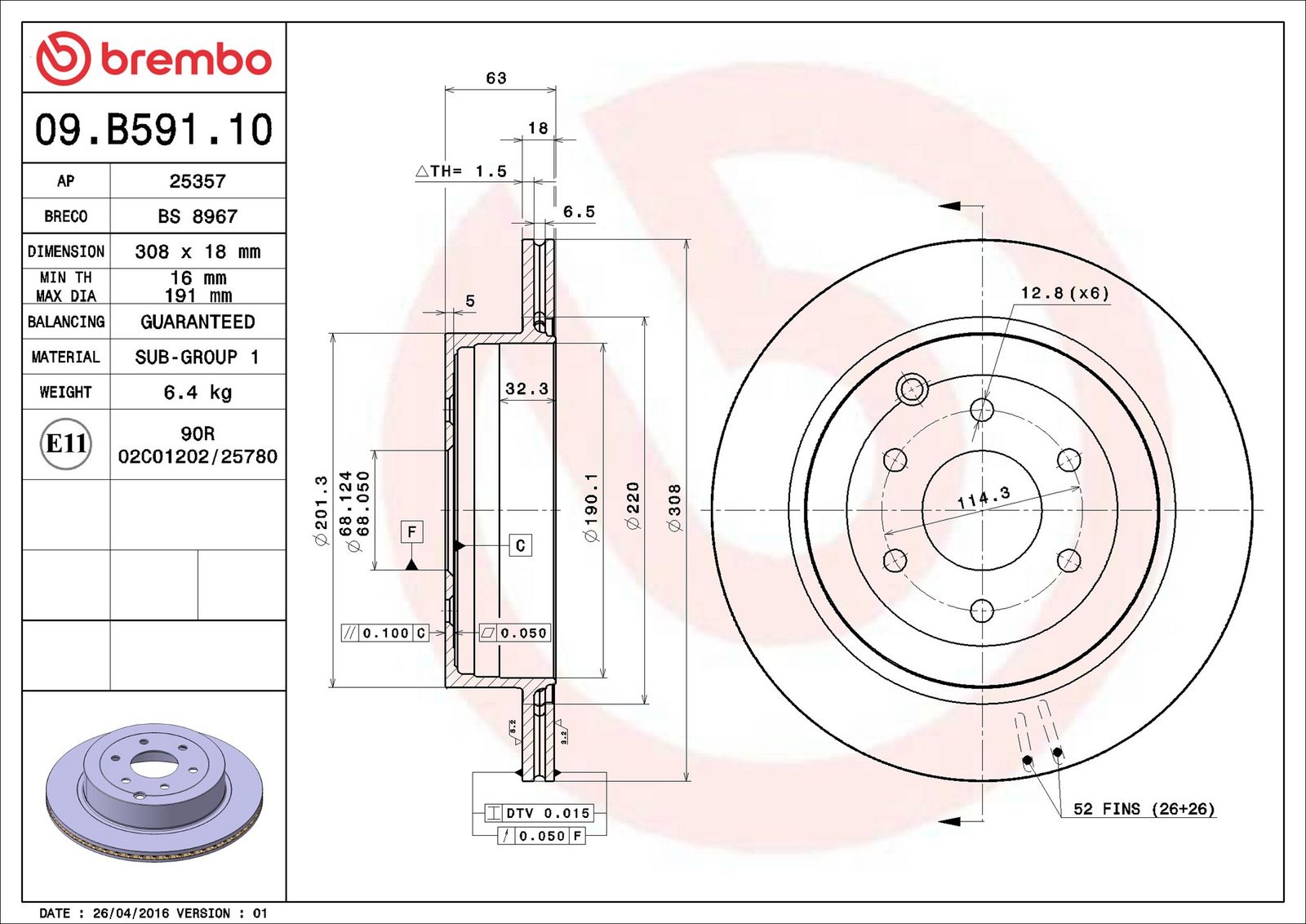 BREMBO 09.B591.10 - Bremsscheibe