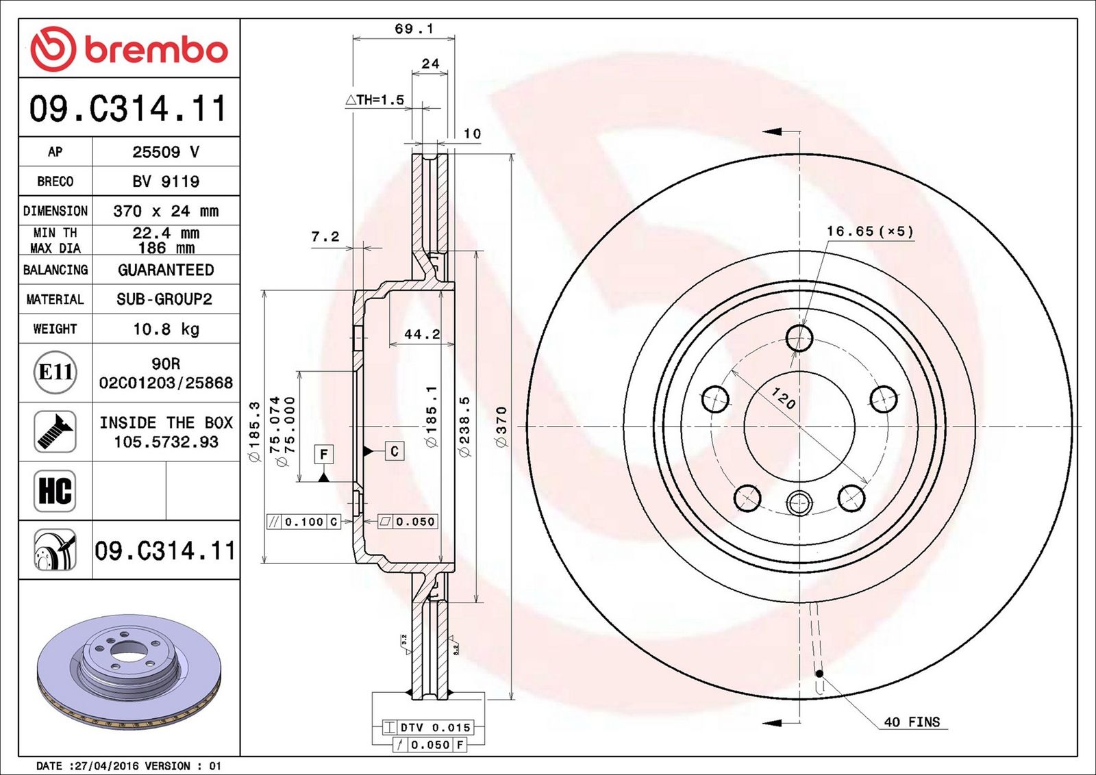 BREMBO 09.C314.11 - Bremsscheibe