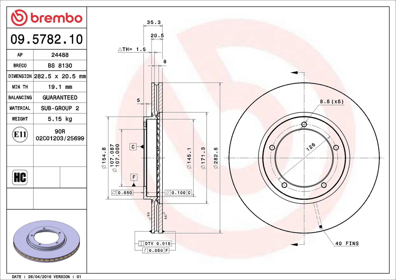 BREMBO 09.5782.10 - Bremsscheibe
