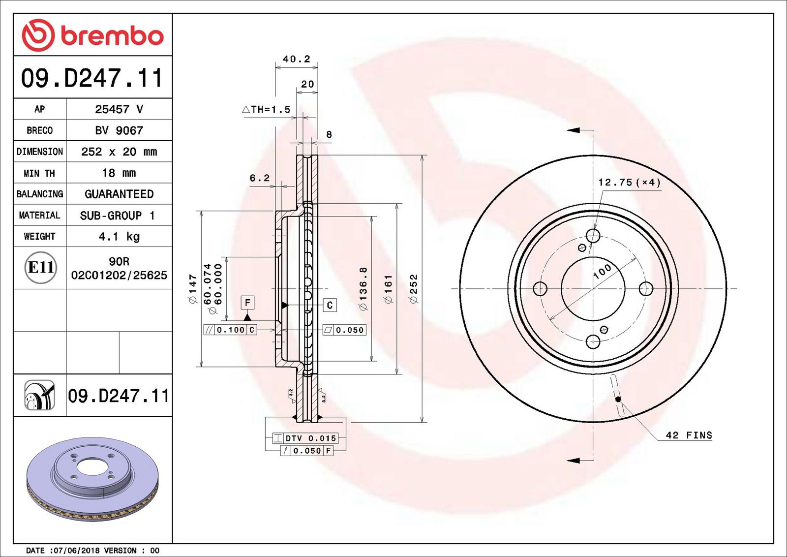 BREMBO 09.D247.11 - Bremsscheibe