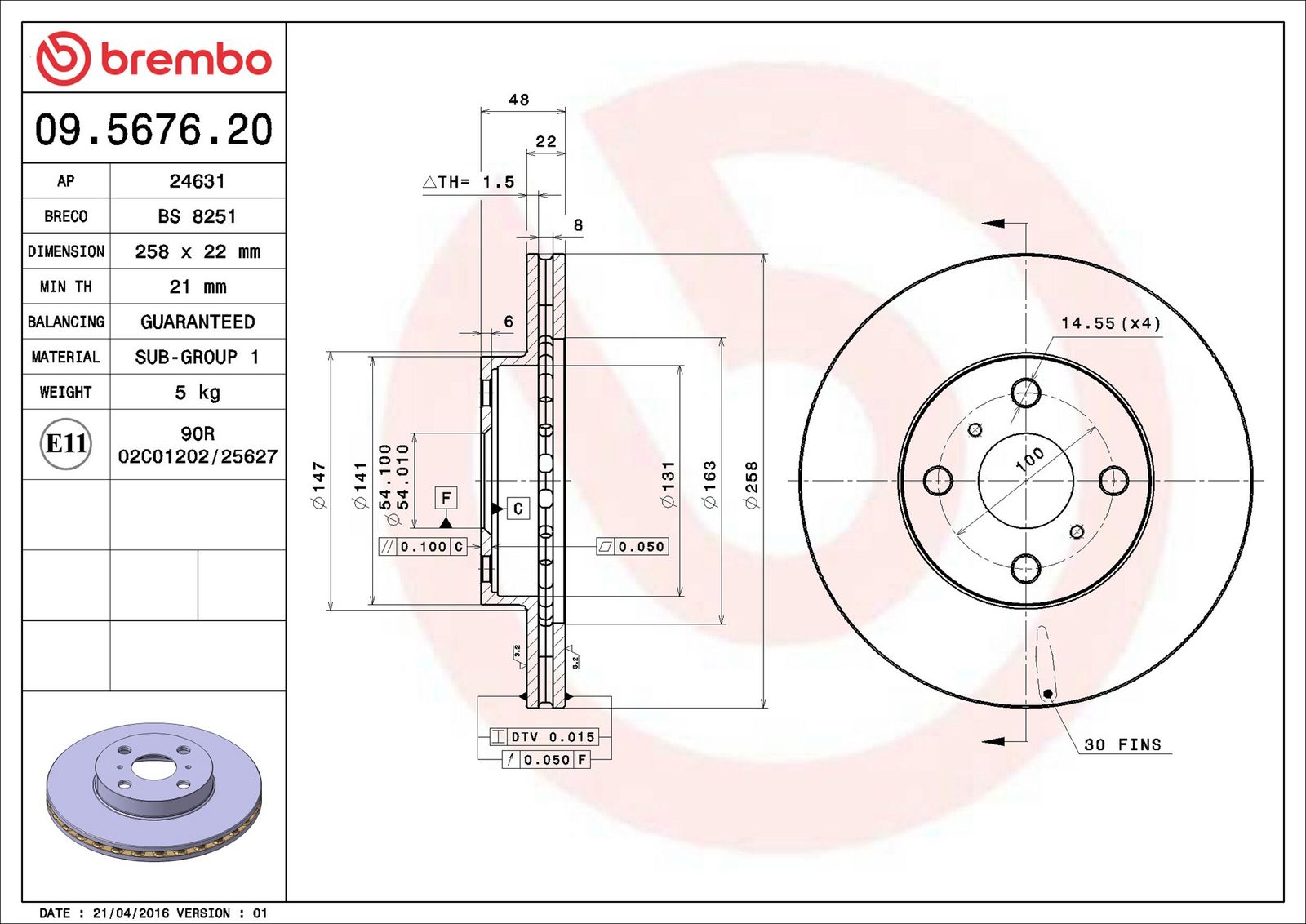 BREMBO 09.5676.20 - Bremsscheibe