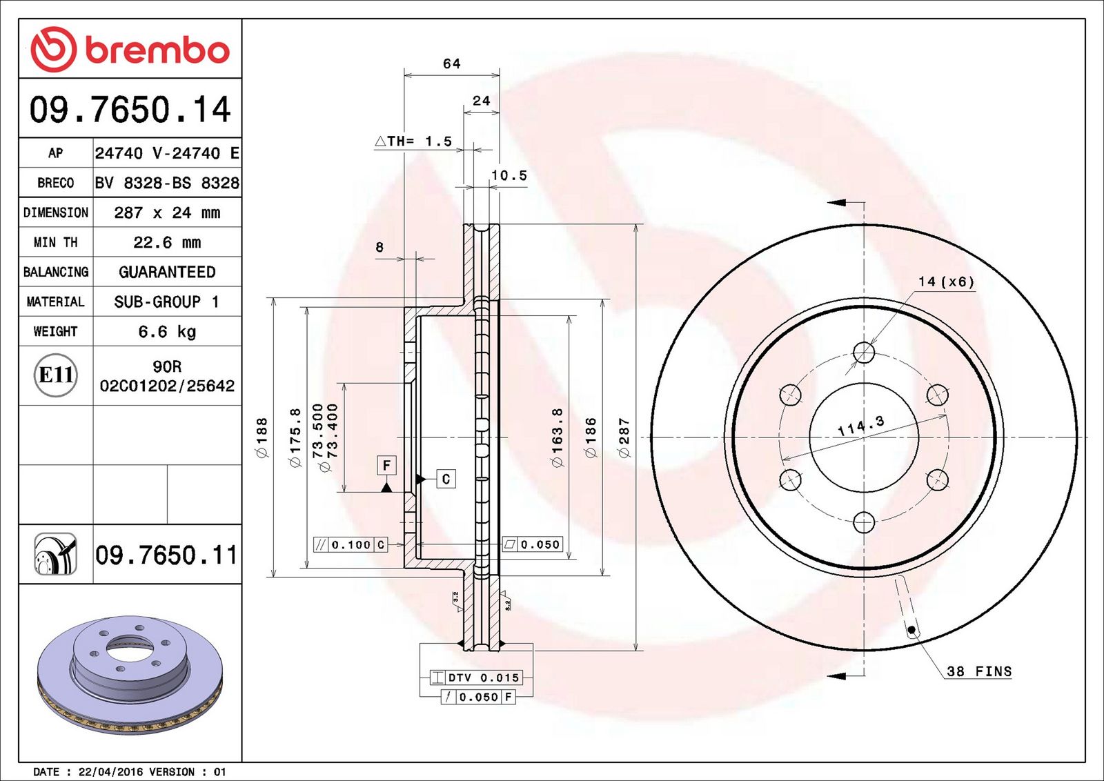 BREMBO 09.7650.11 - Bremsscheibe