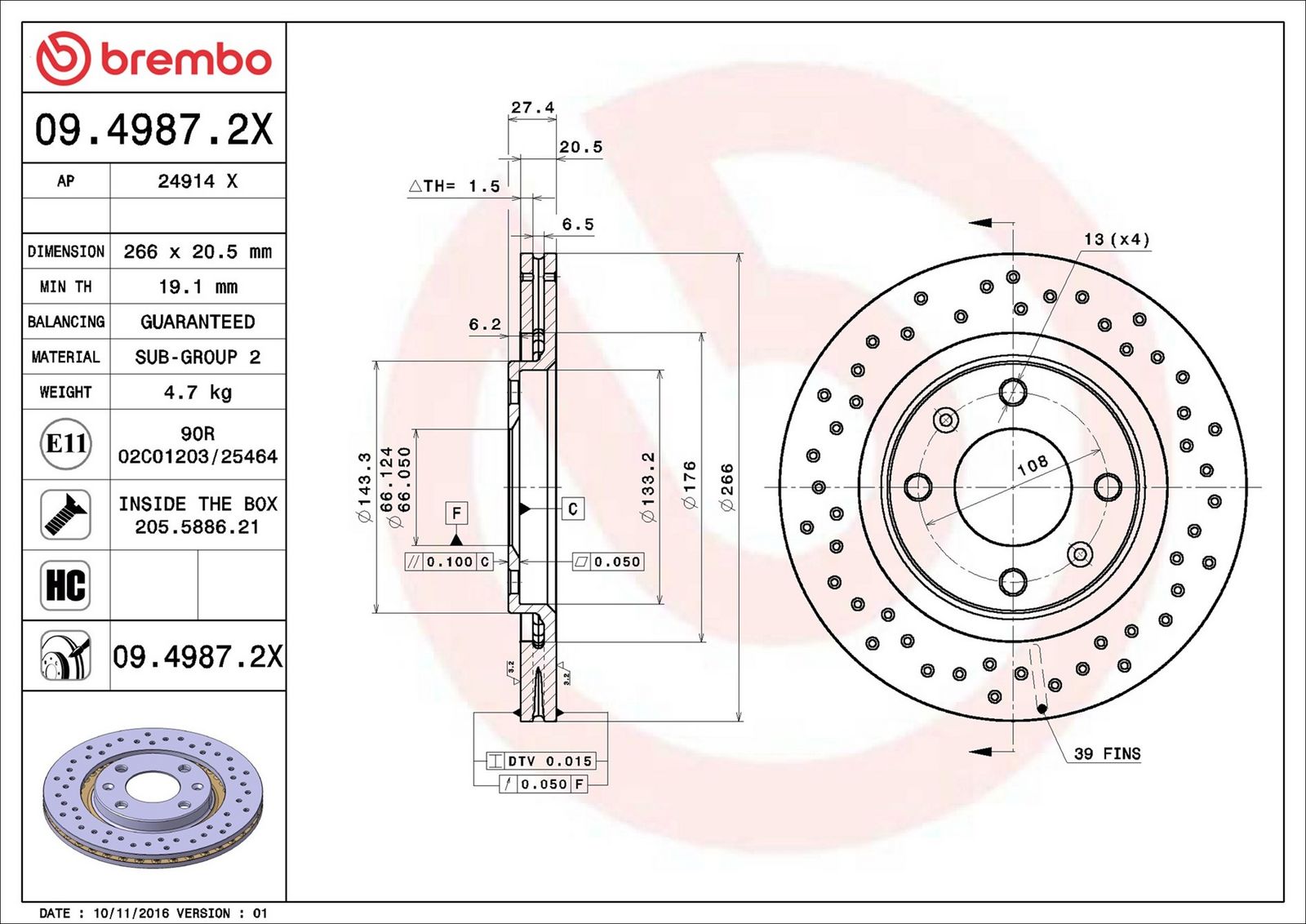 BREMBO 09.4987.2X - Bremsscheibe
