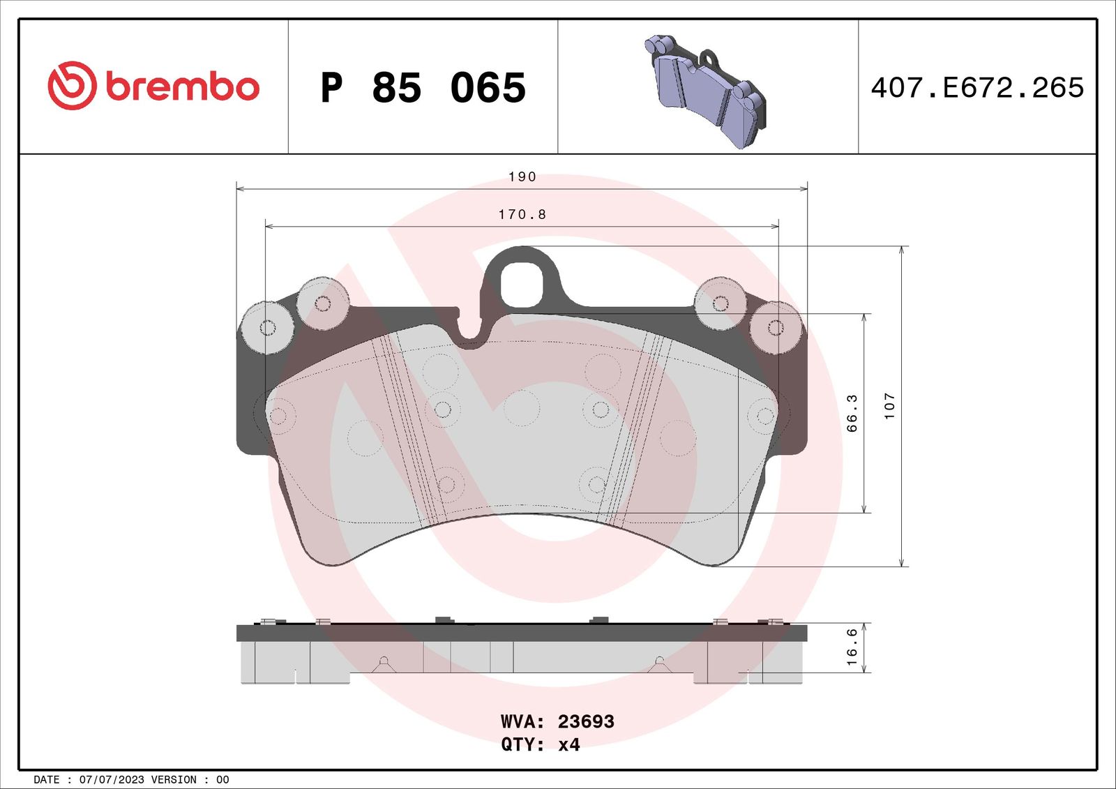 BREMBO P 85 065 - Bremsbelagsatz, Scheibenbremse
