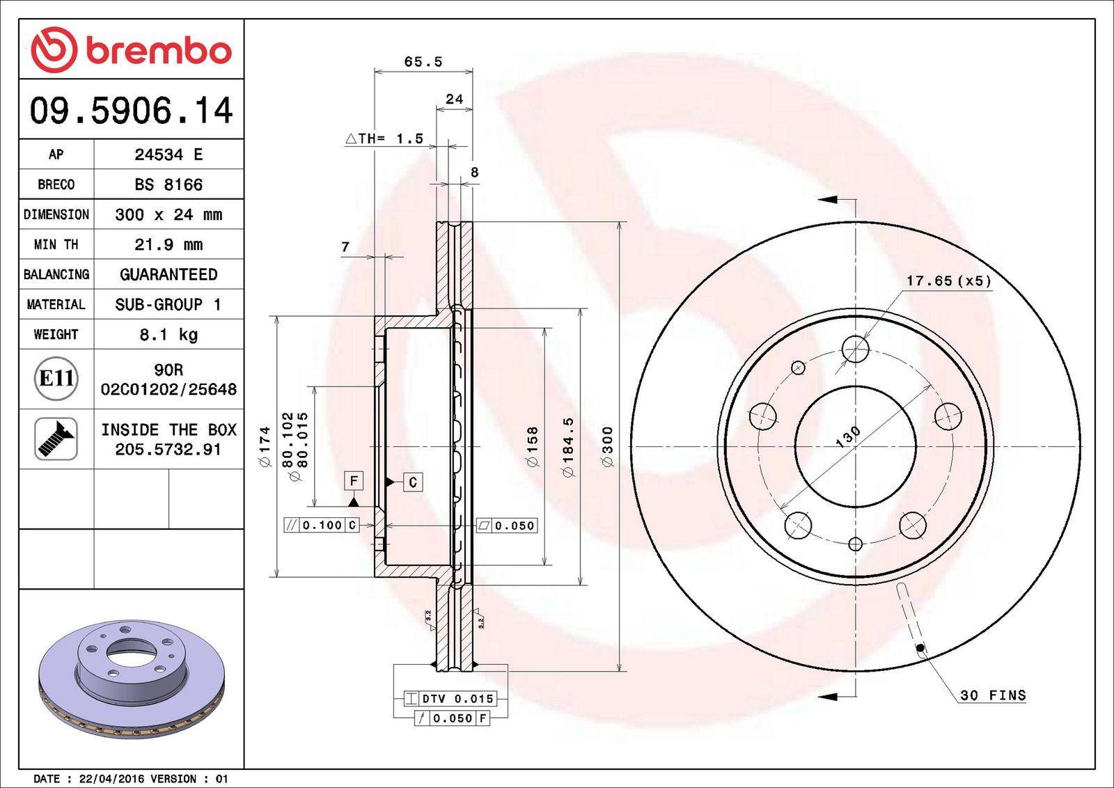 BREMBO 09.5906.14 - Bremsscheibe