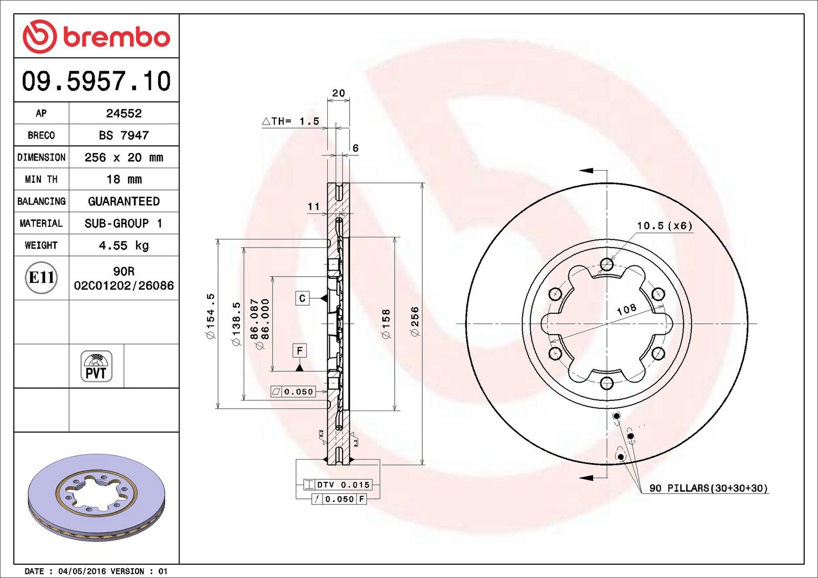 BREMBO 09.5957.10 - Bremsscheibe