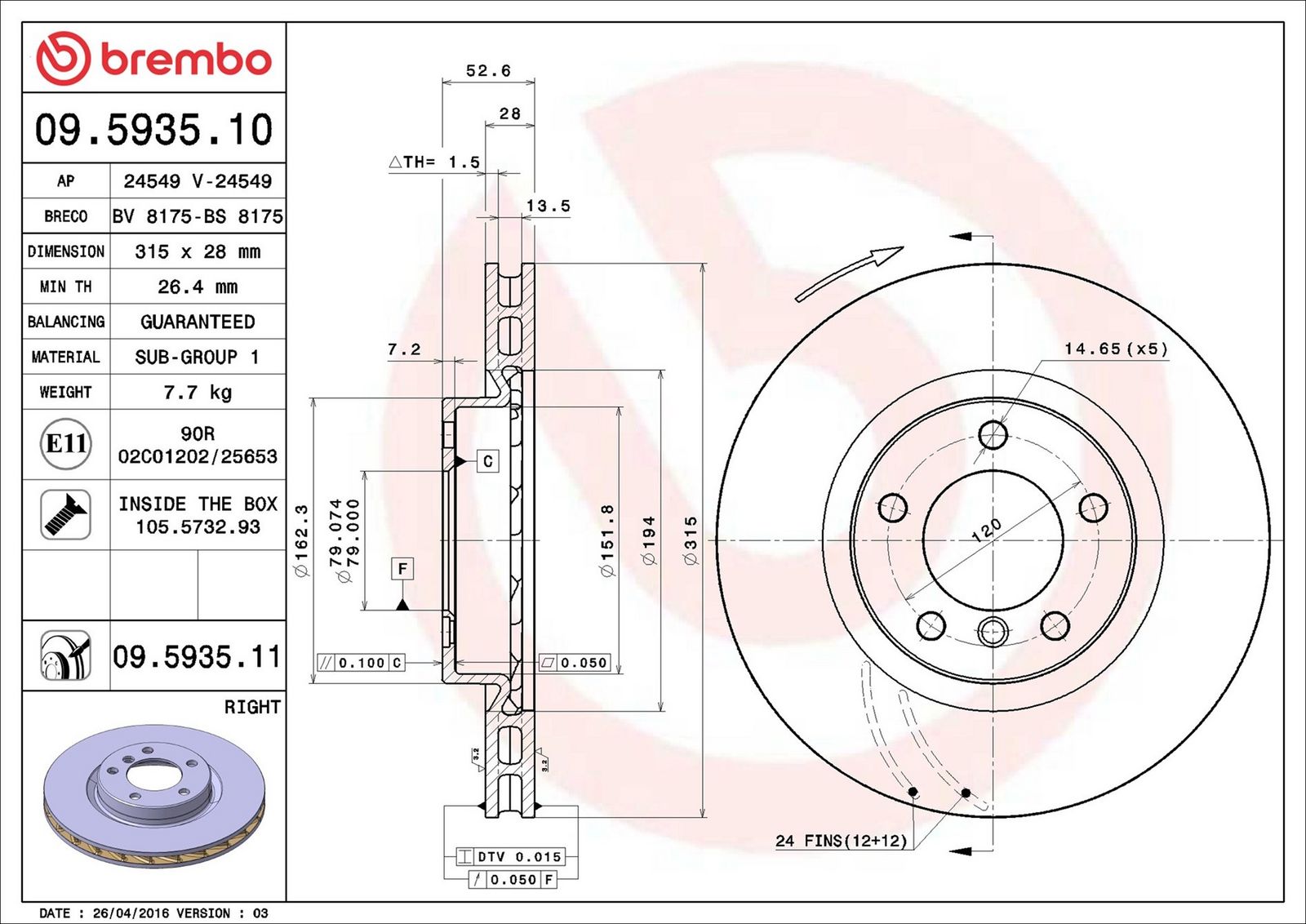 BREMBO 09.5935.11 - Bremsscheibe