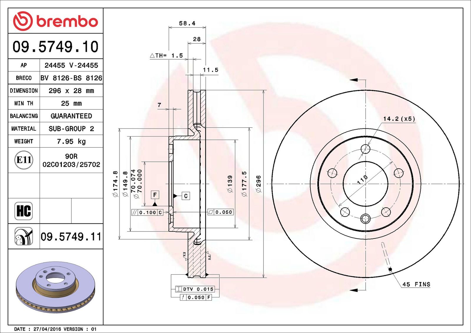 BREMBO 09.5749.11 - Bremsscheibe