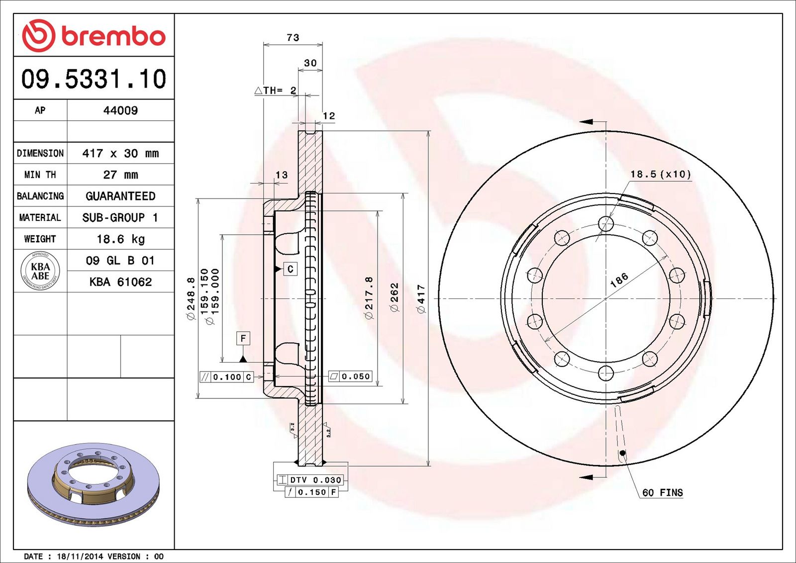 BREMBO 09.5331.10 - Bremsscheibe