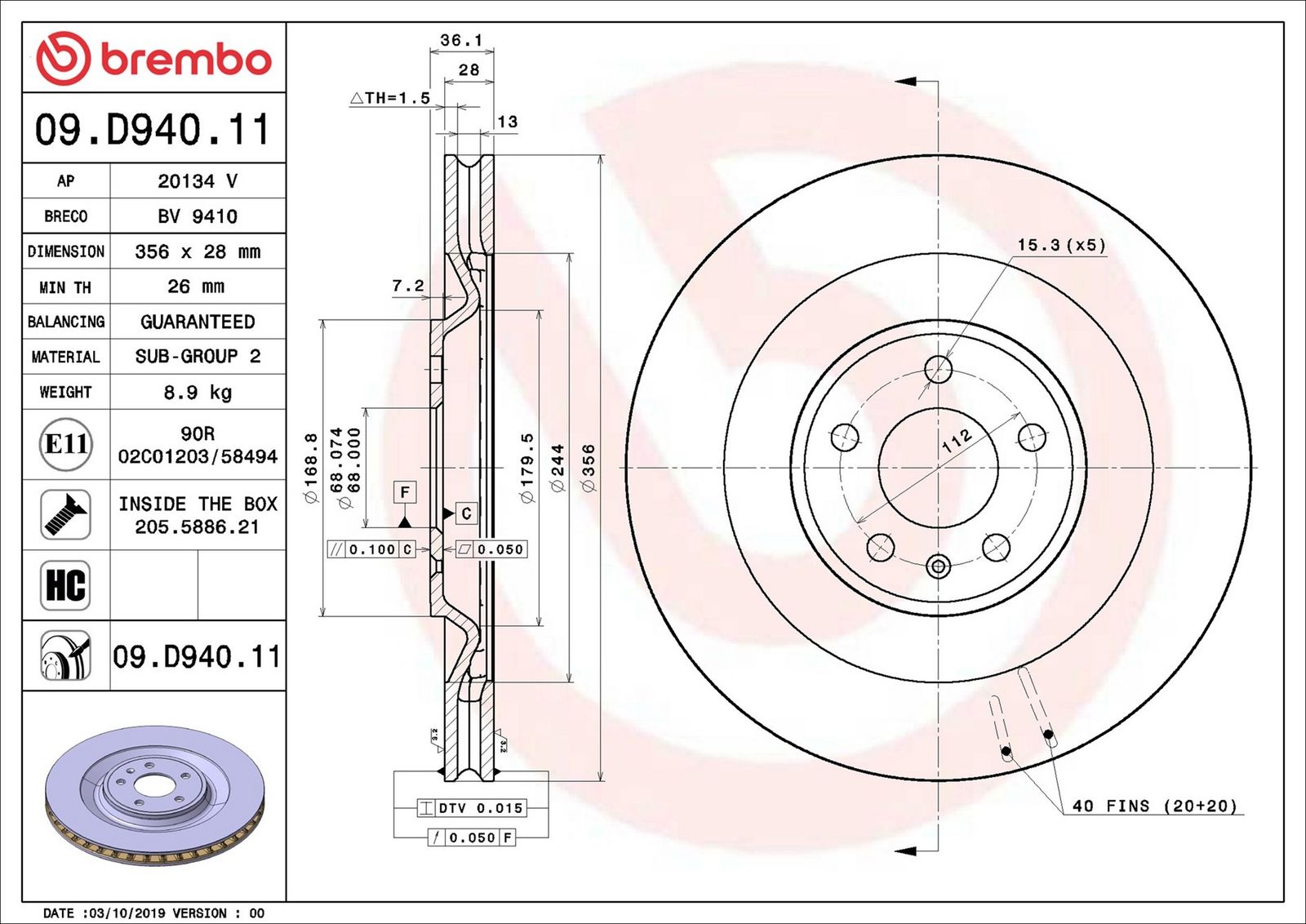BREMBO 09.D940.11 - Bremsscheibe