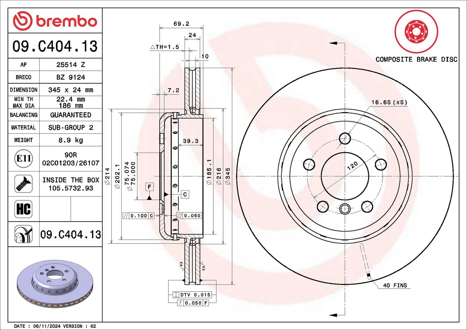 BREMBO 09.C404.13 - Bremsscheibe