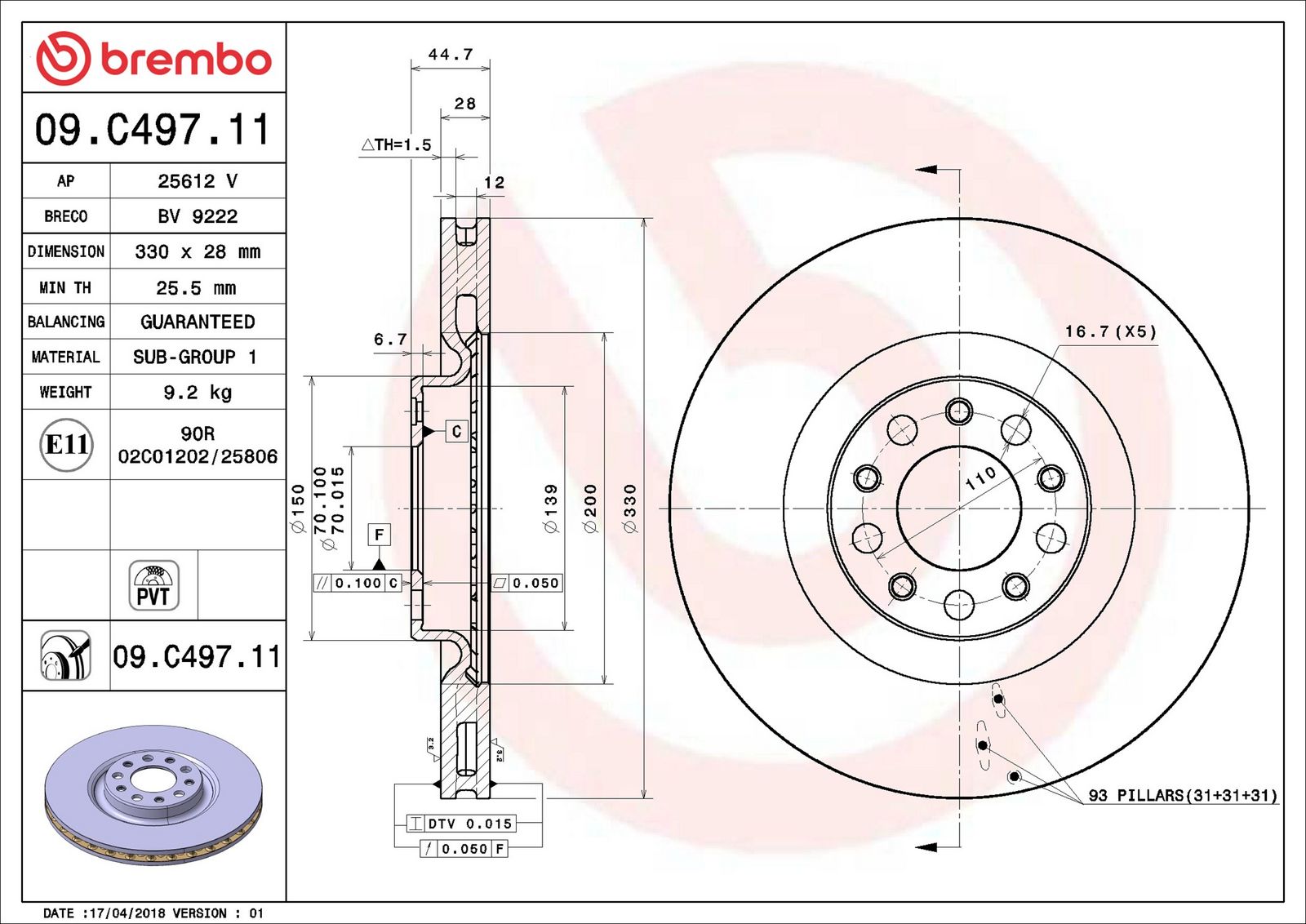 BREMBO 09.C497.11 - Bremsscheibe