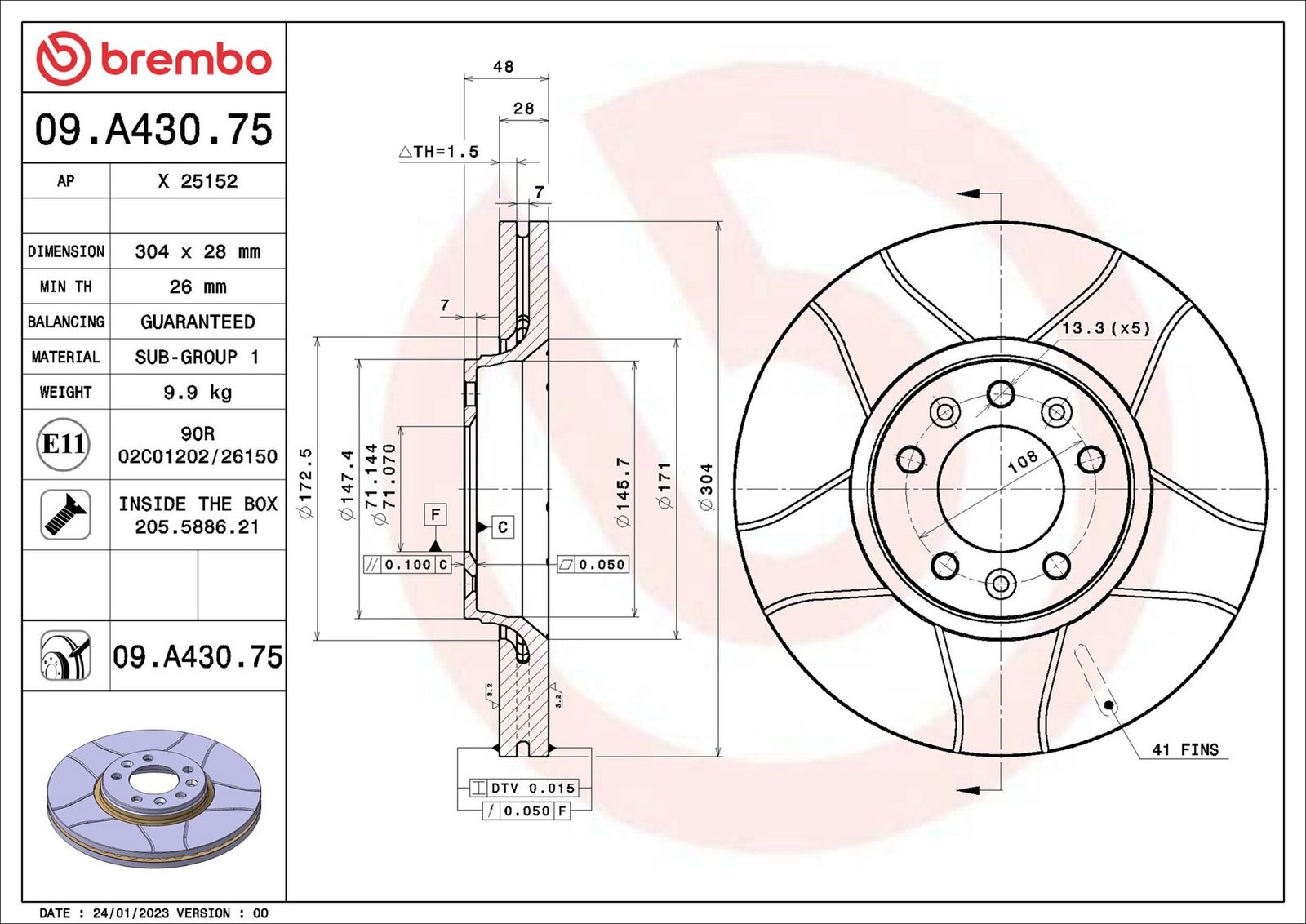 BREMBO 09.A430.75 - Bremsscheibe