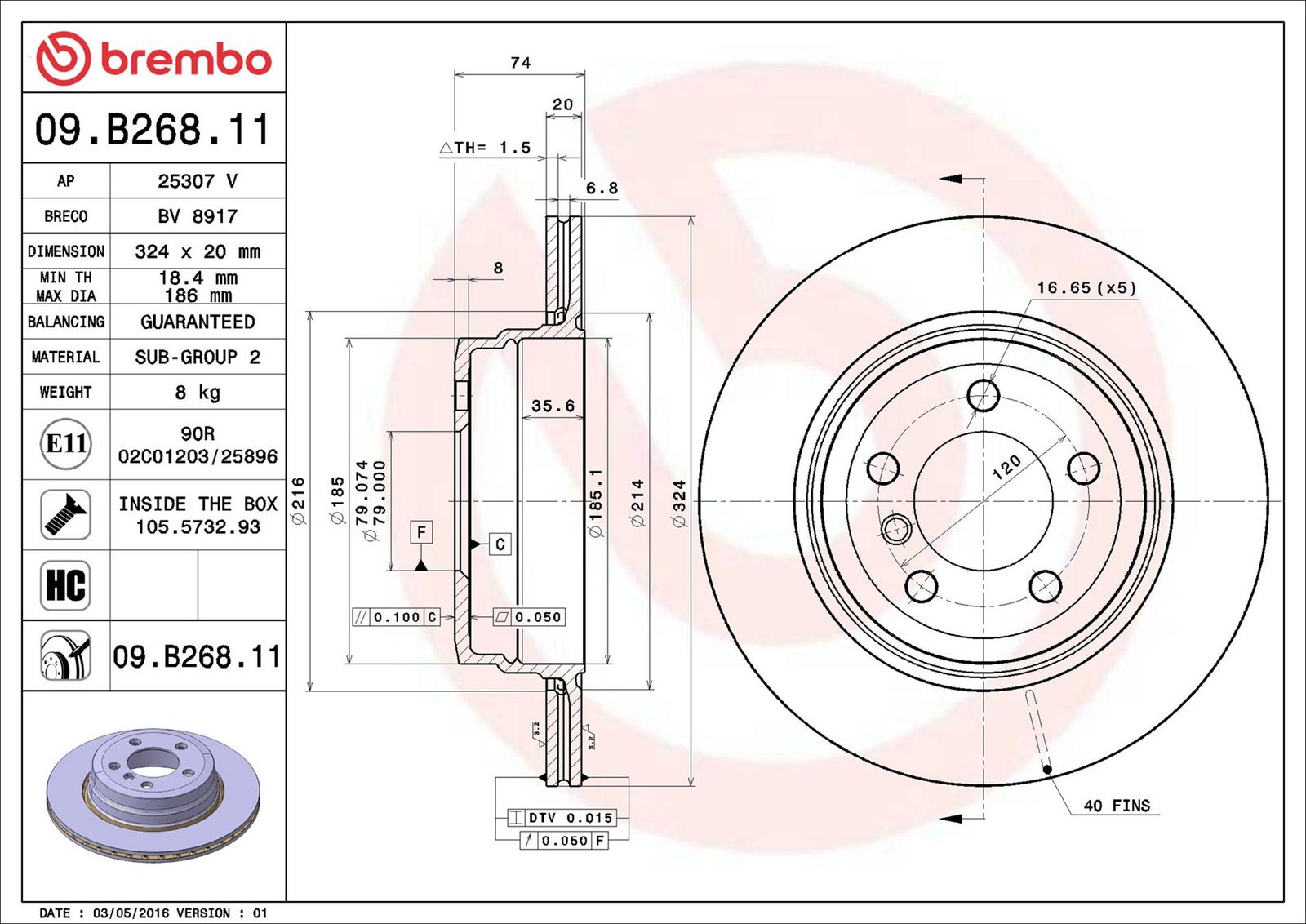 BREMBO 09.B268.11 - Bremsscheibe