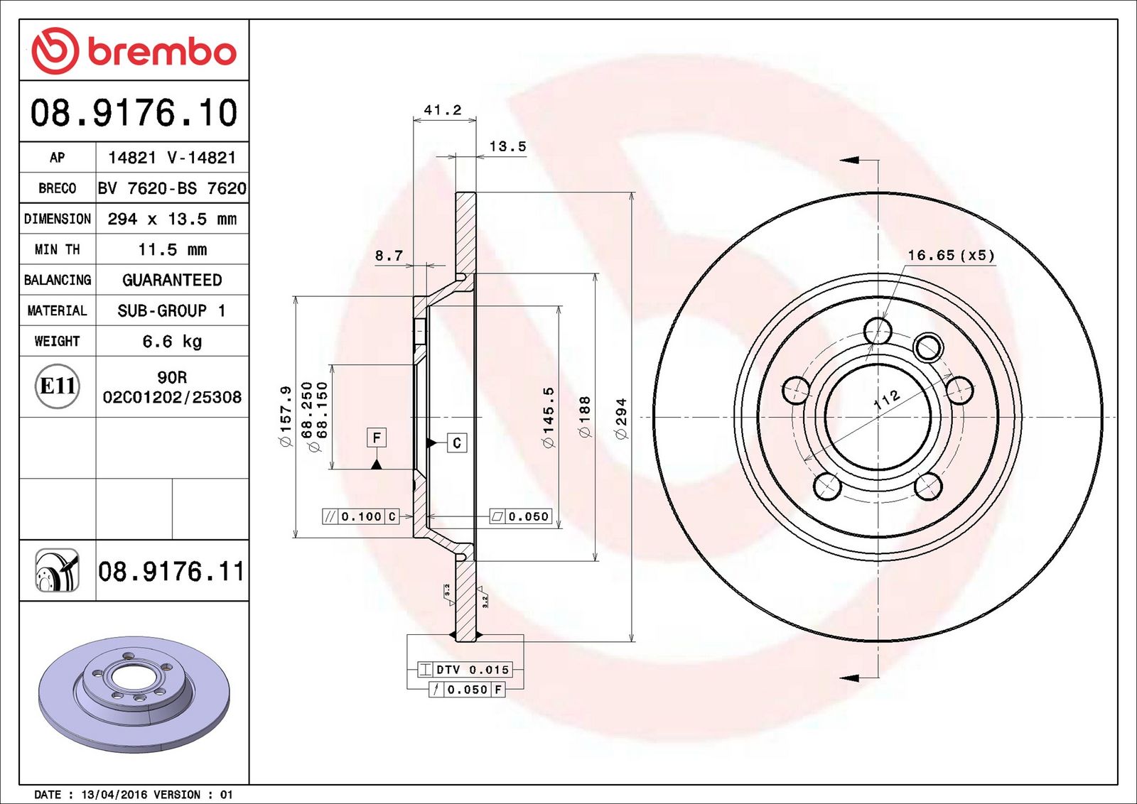 BREMBO 08.9176.11 - Bremsscheibe
