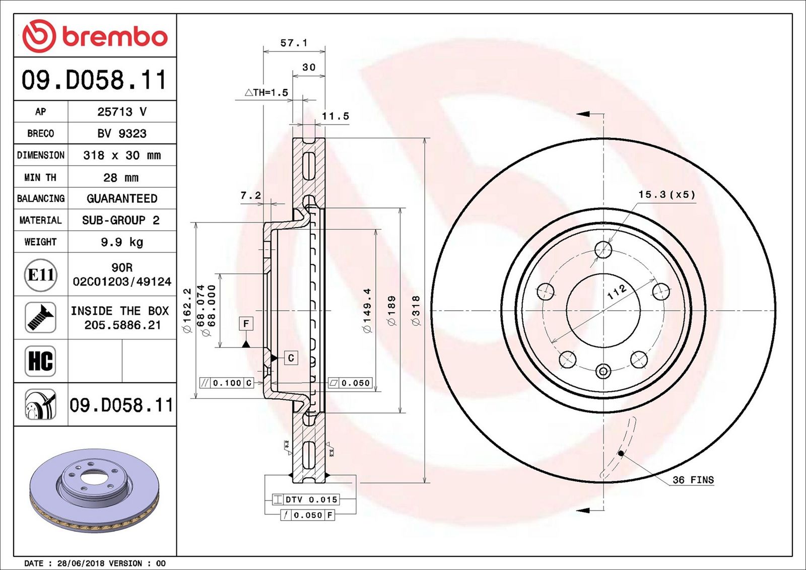 BREMBO 09.D058.11 - Bremsscheibe