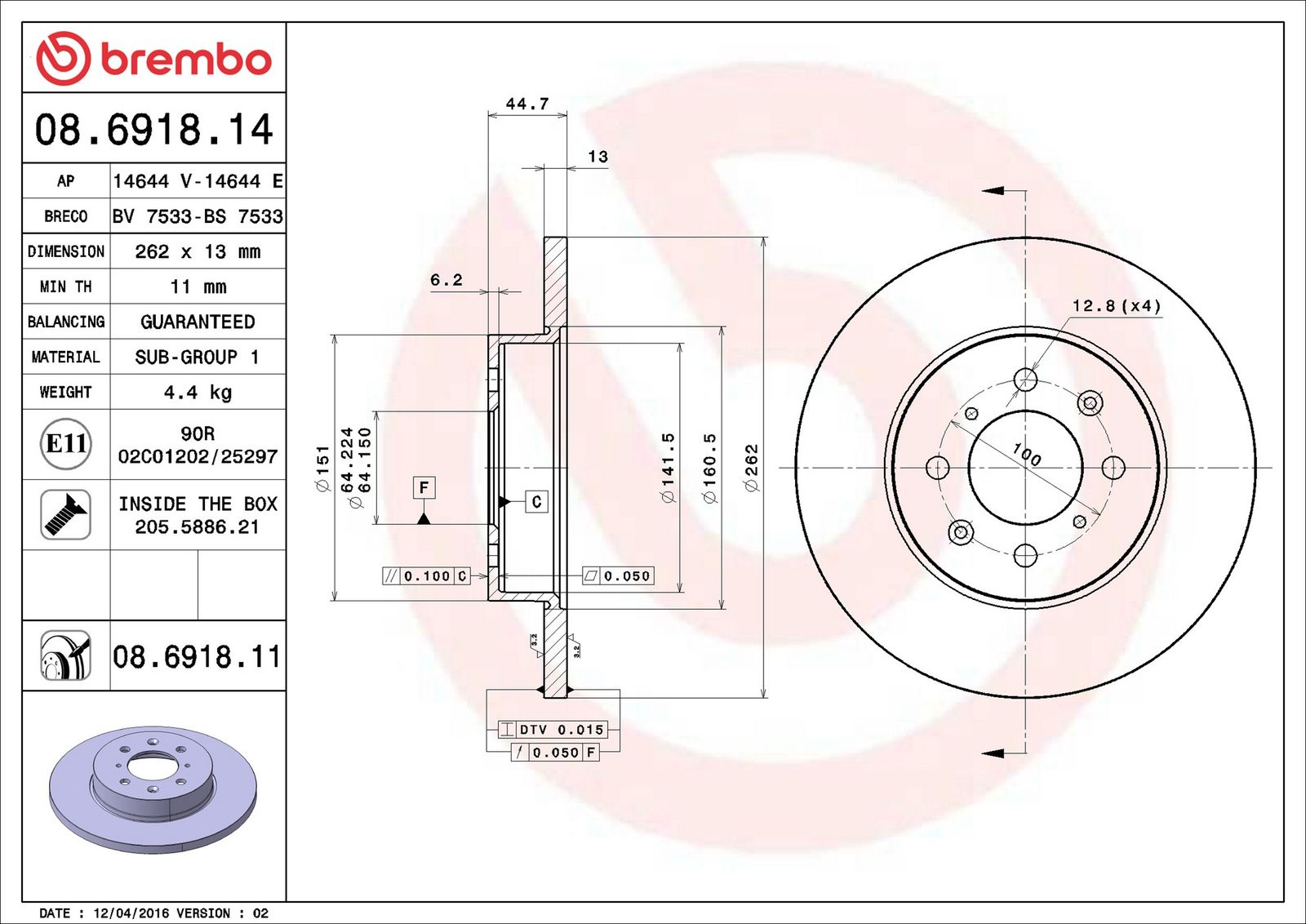 BREMBO 08.6918.11 - Bremsscheibe