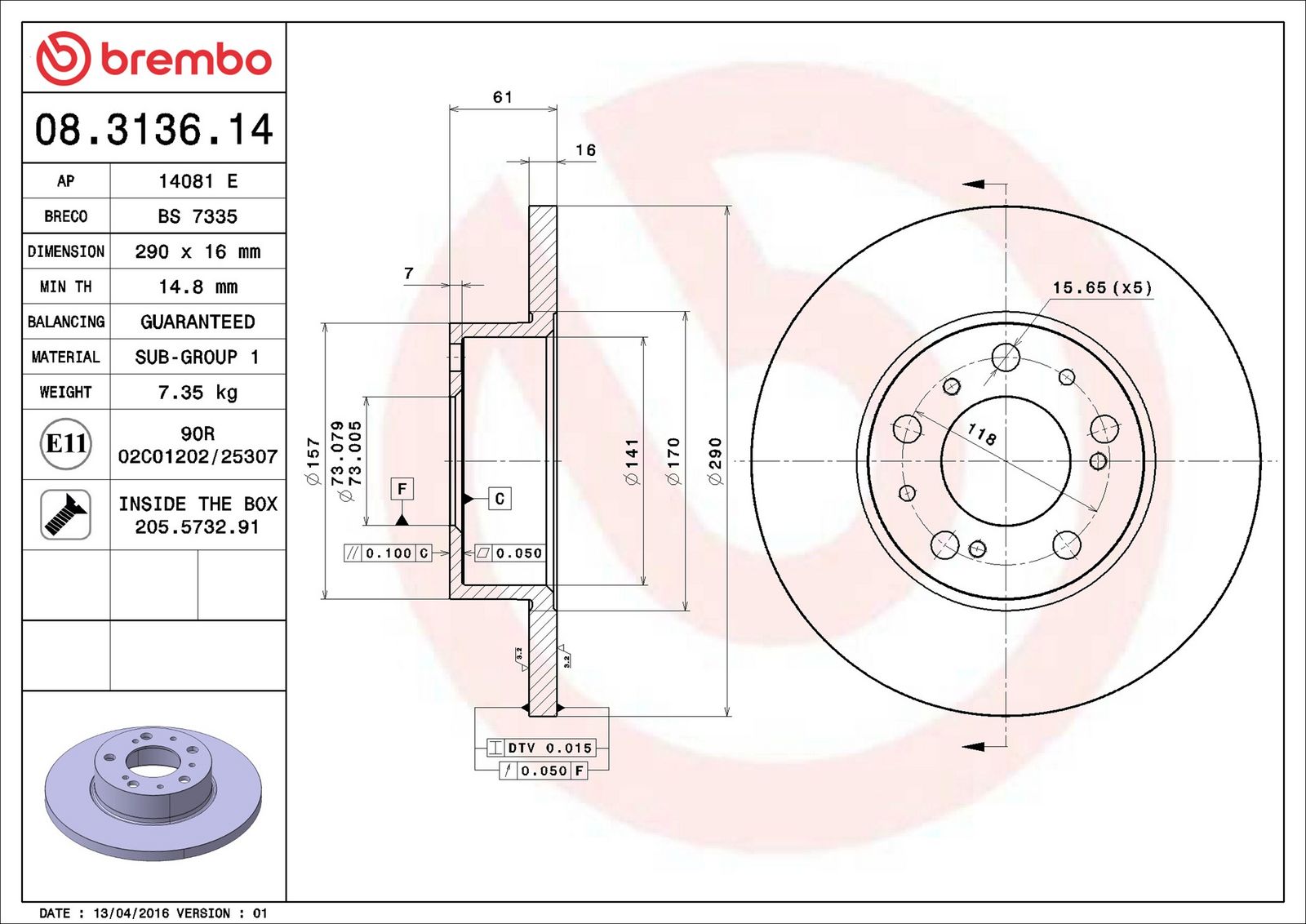 BREMBO 08.3136.14 - Bremsscheibe