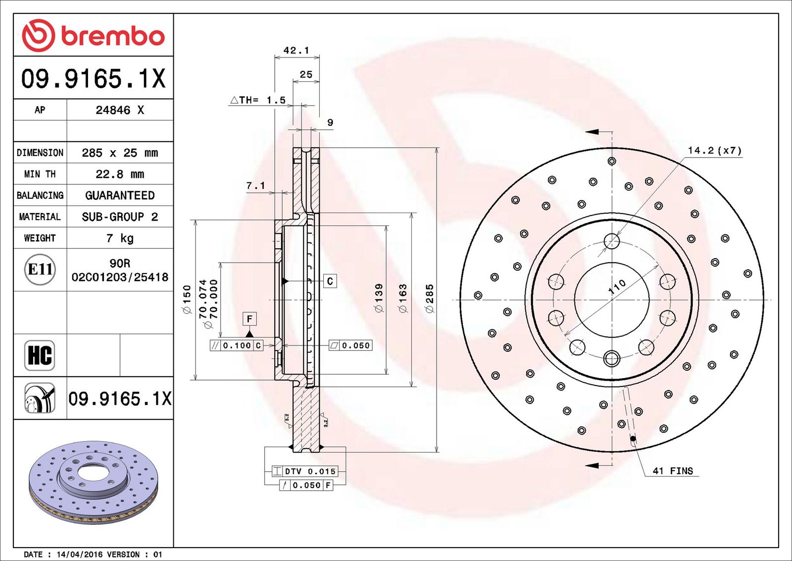 BREMBO 09.9165.1X - Bremsscheibe