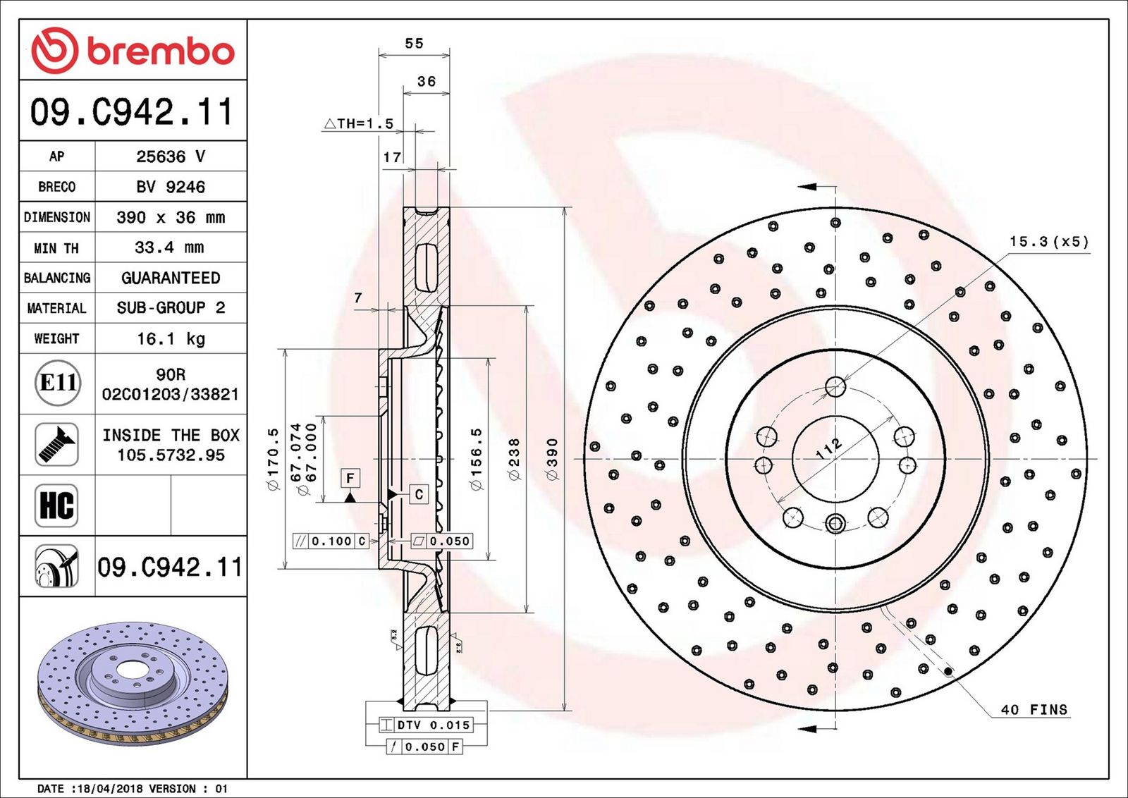 BREMBO 09.C942.11 - Bremsscheibe