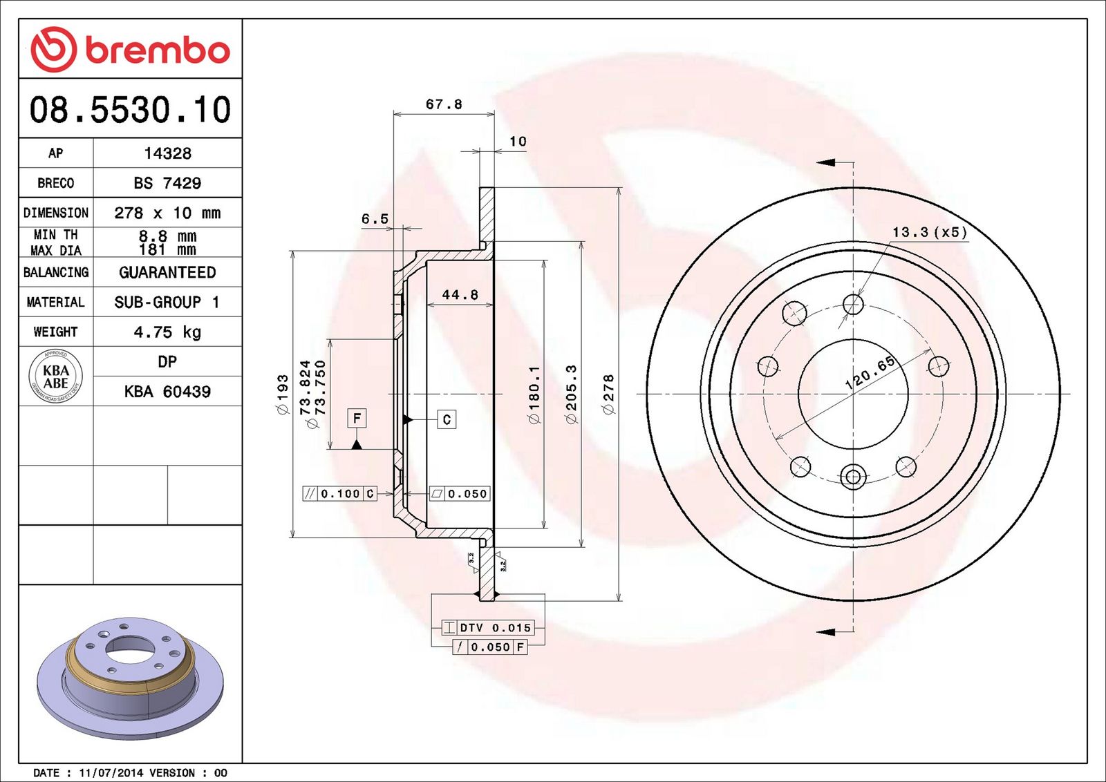 BREMBO 08.5530.10 - Bremsscheibe