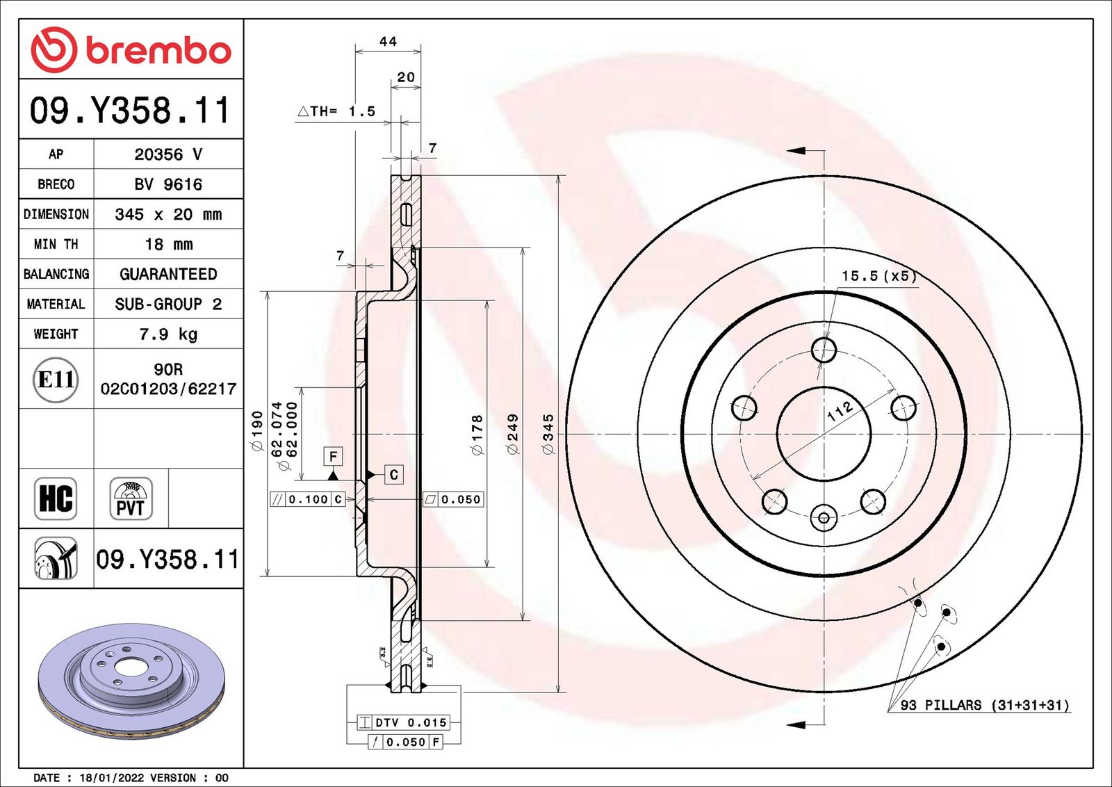 BREMBO 09.Y358.11 - Bremsscheibe