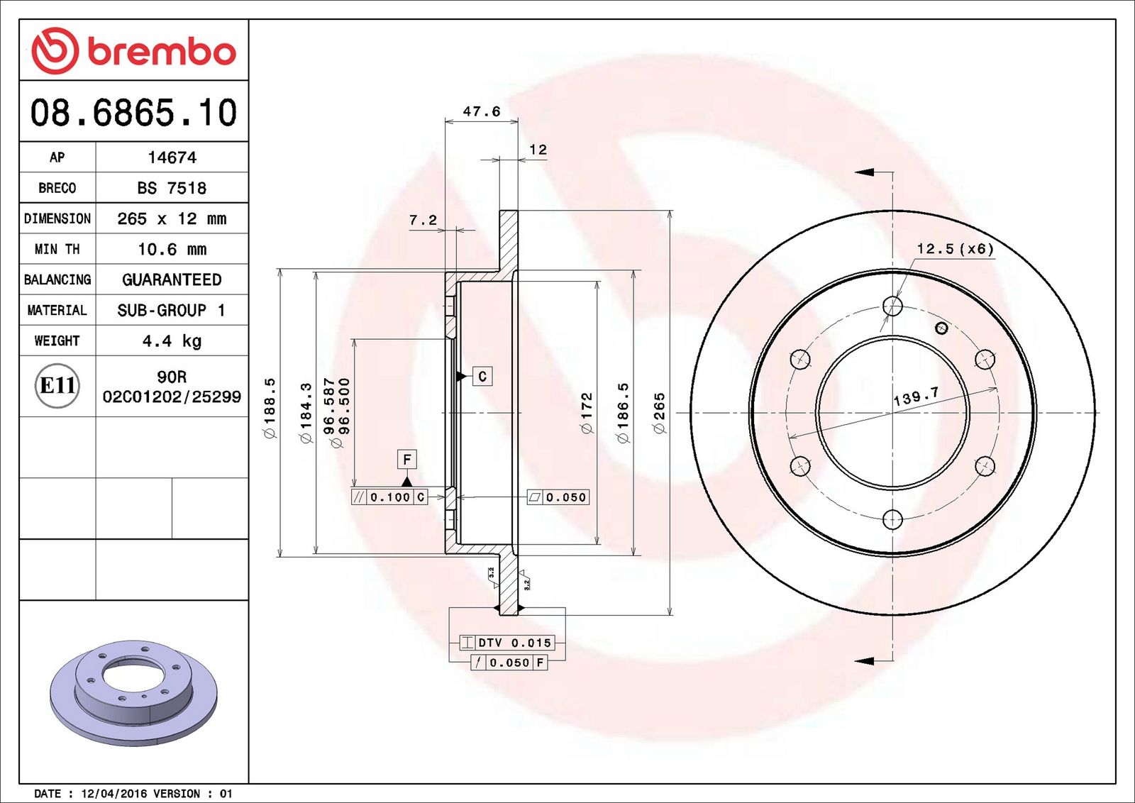 BREMBO 08.6865.10 - Bremsscheibe