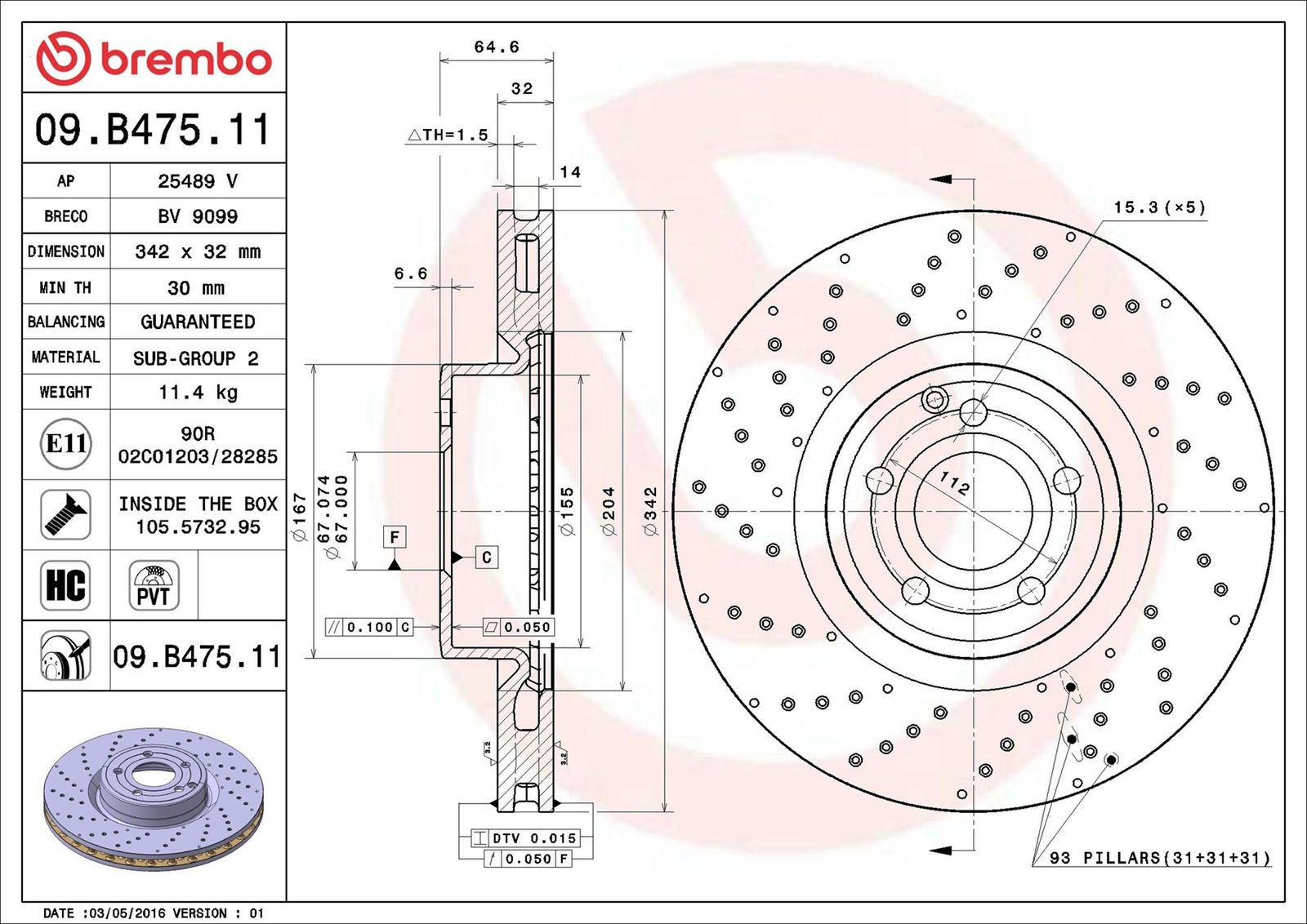 BREMBO 09.B475.11 - Bremsscheibe