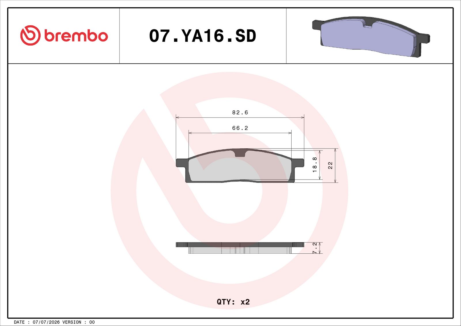BREMBO 07YA16SD - Bremsbelagsatz, Scheibenbremse