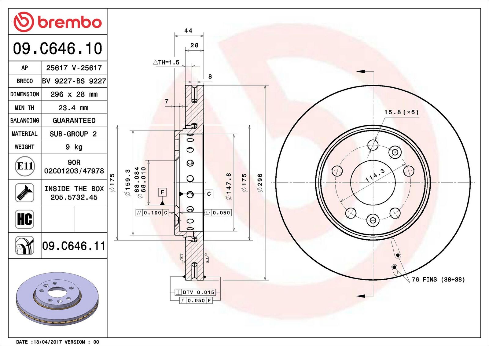 BREMBO 09.C646.11 - Bremsscheibe