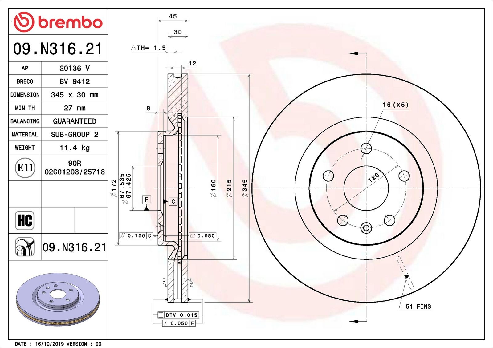 BREMBO 09.N316.21 - Bremsscheibe