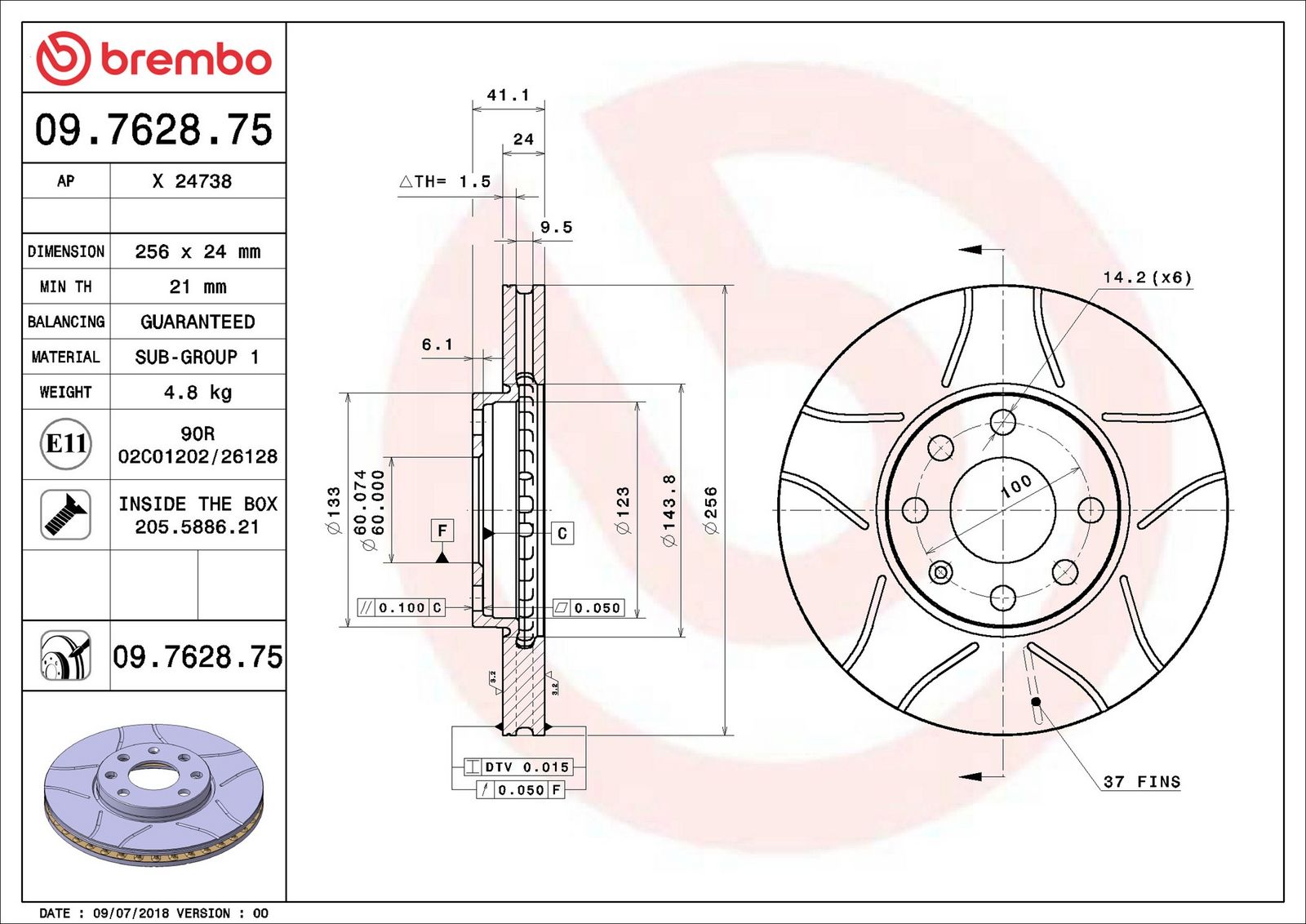 BREMBO 09.7628.75 - Bremsscheibe
