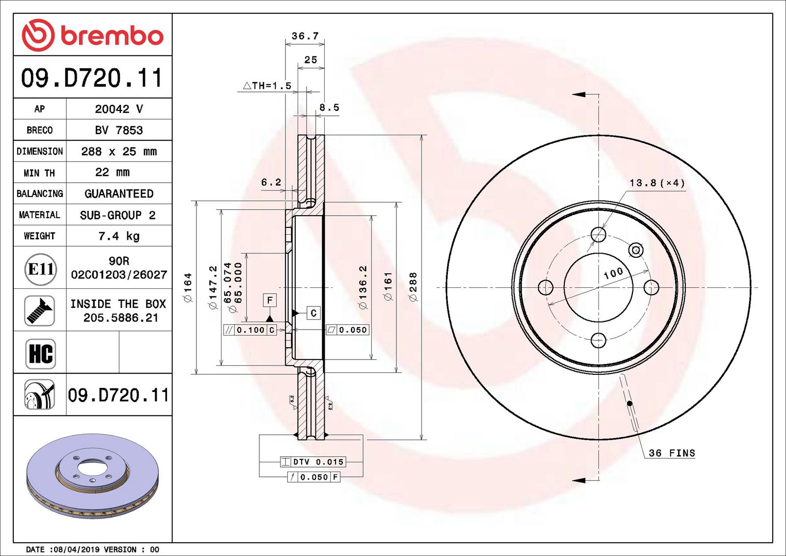 BREMBO 09.D720.11 - Bremsscheibe
