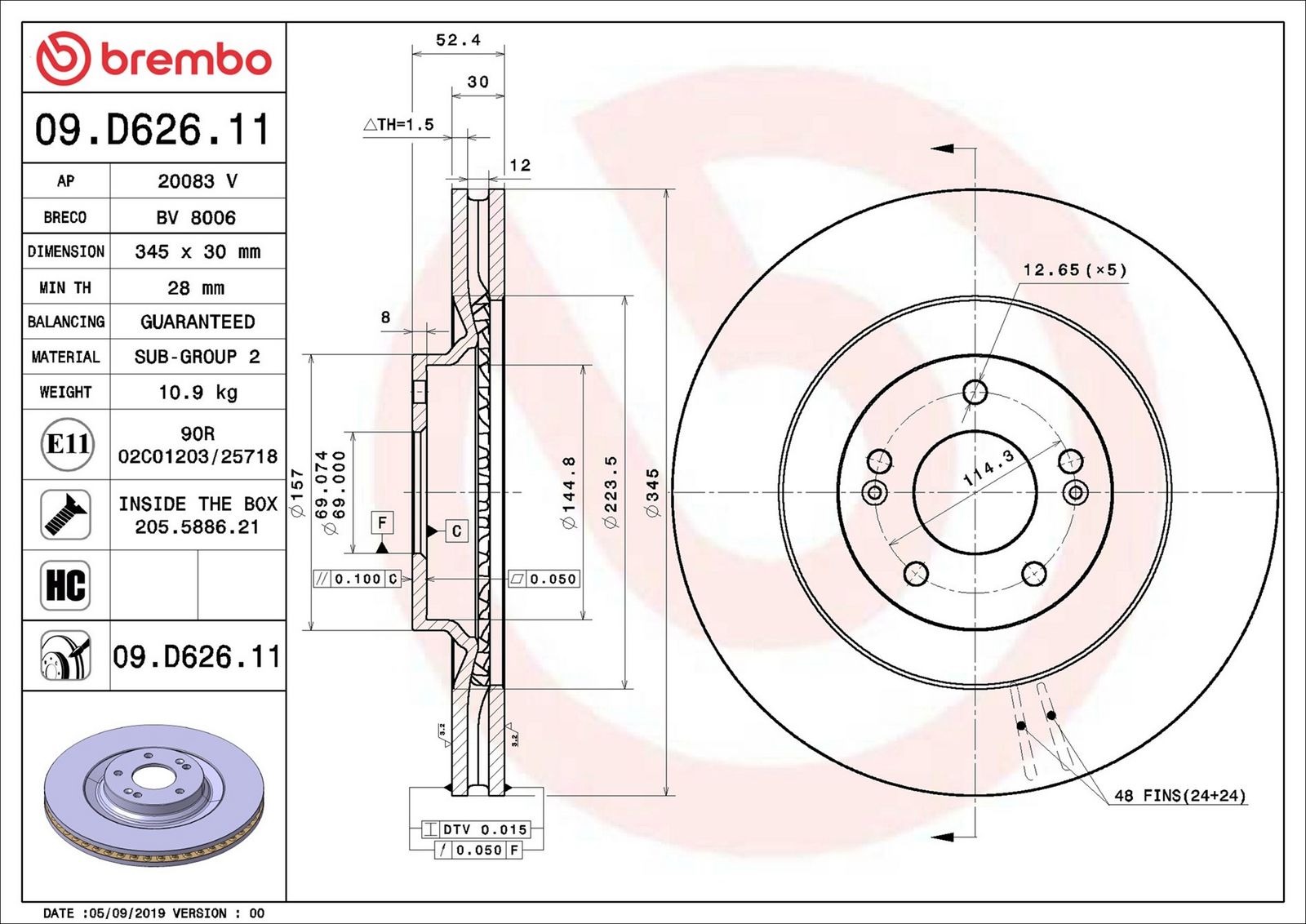 BREMBO 09.D626.11 - Bremsscheibe