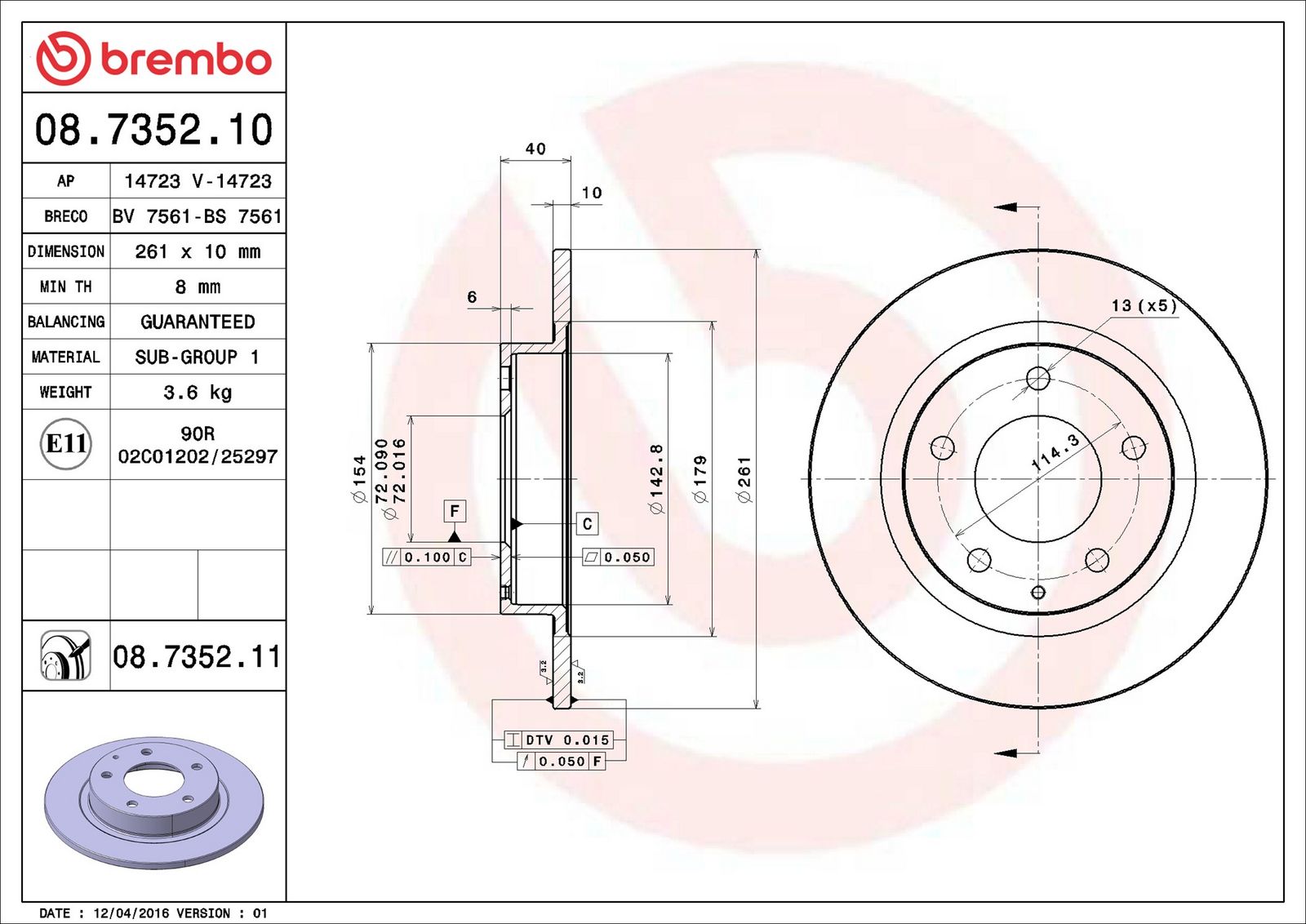 BREMBO 08.7352.11 - Bremsscheibe