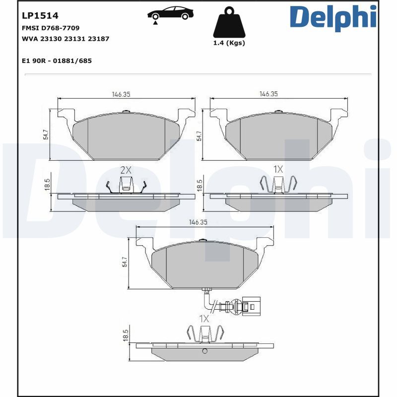 DELPHI LP1514 - Bremsbelagsatz, Scheibenbremse