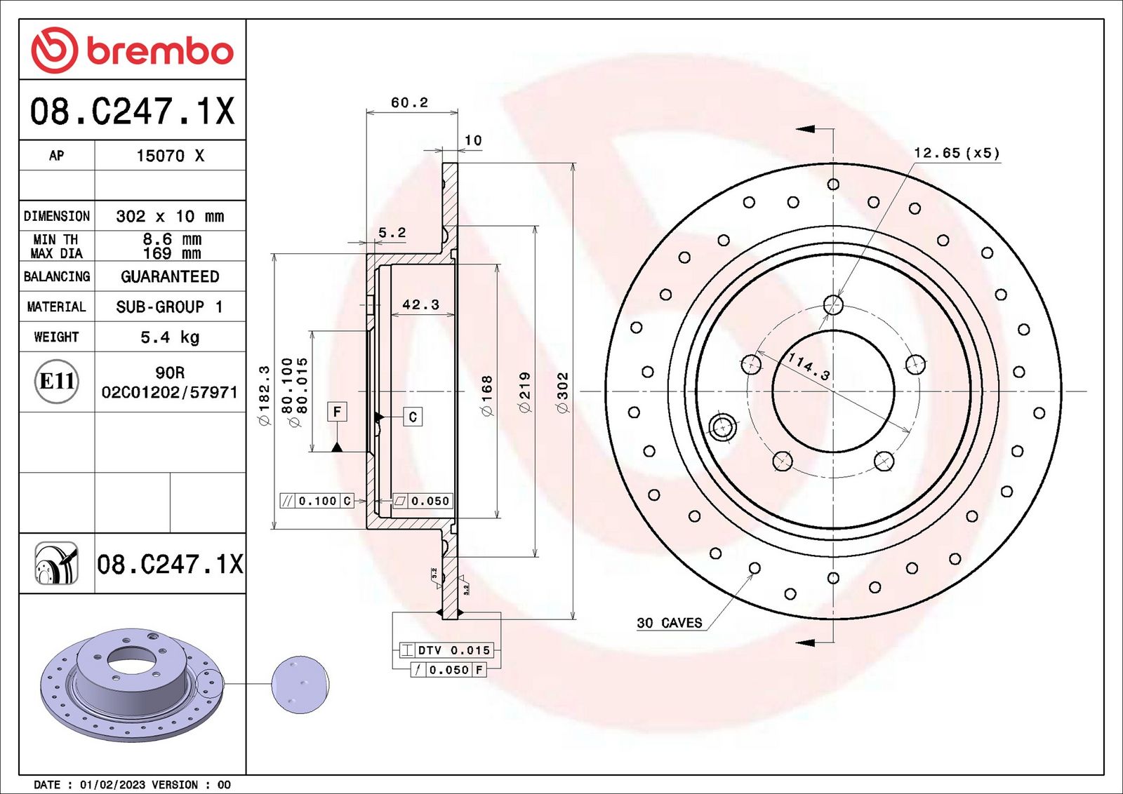 BREMBO 08.C247.1X - Bremsscheibe