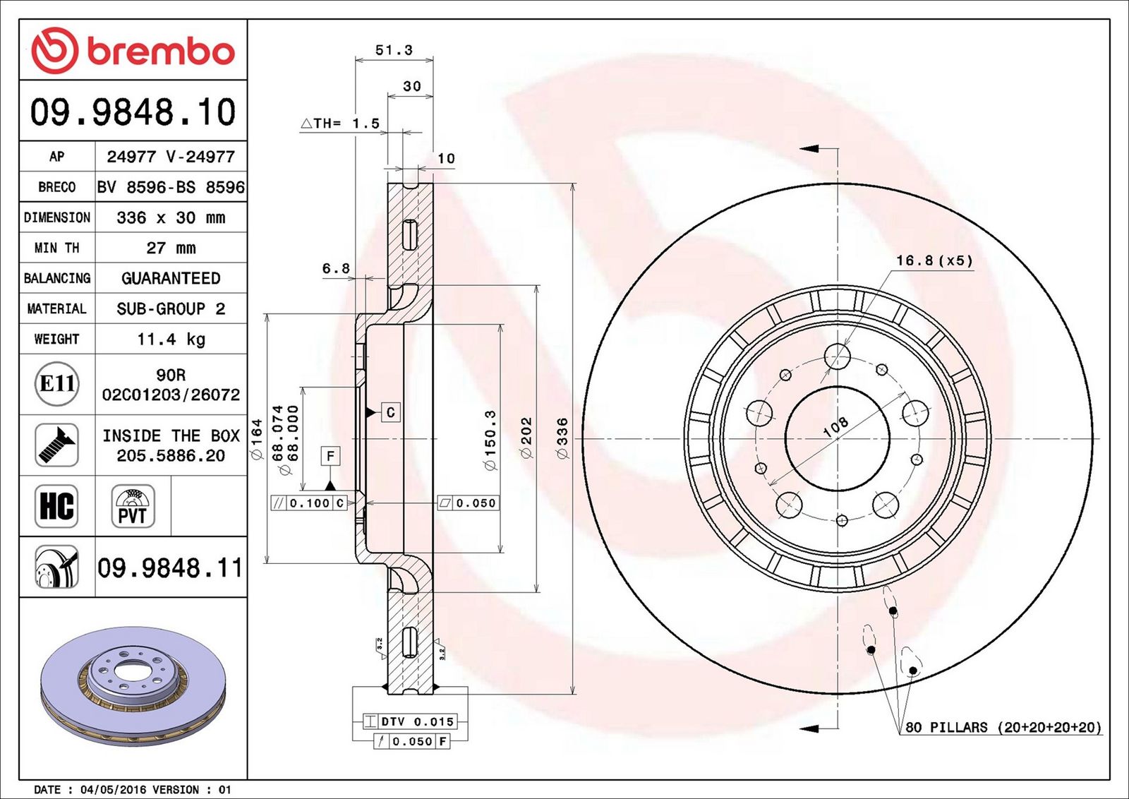 BREMBO 09.9848.11 - Bremsscheibe