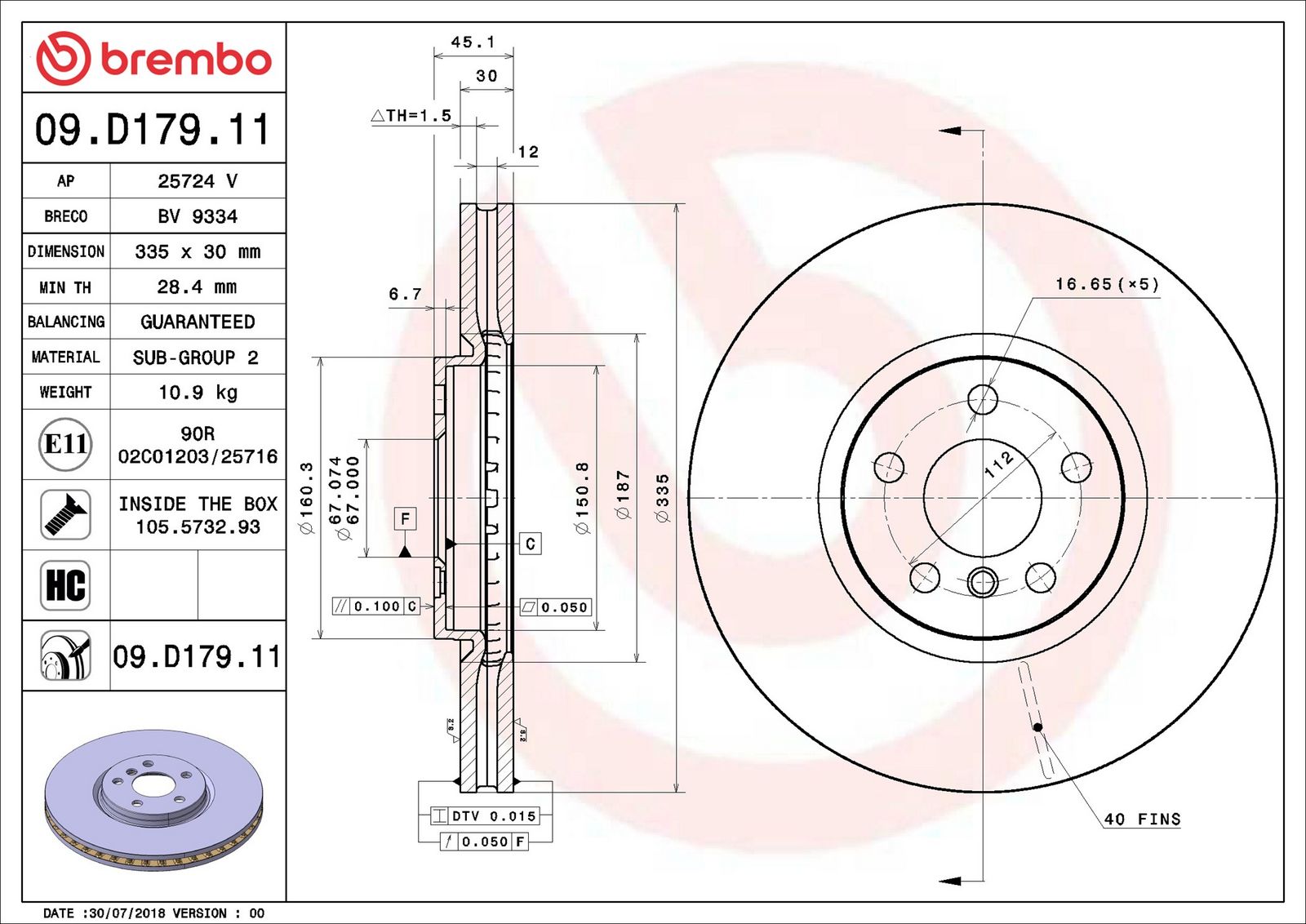 BREMBO 09.D179.11 - Bremsscheibe