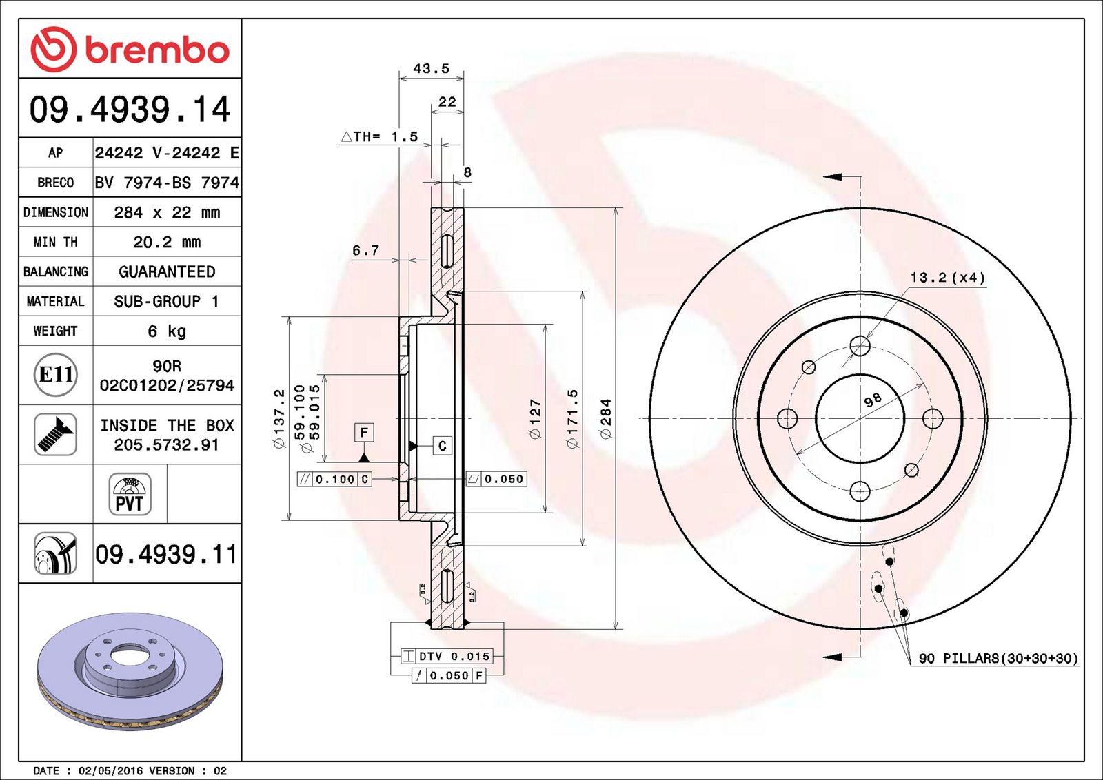 BREMBO 09.4939.11 - Bremsscheibe