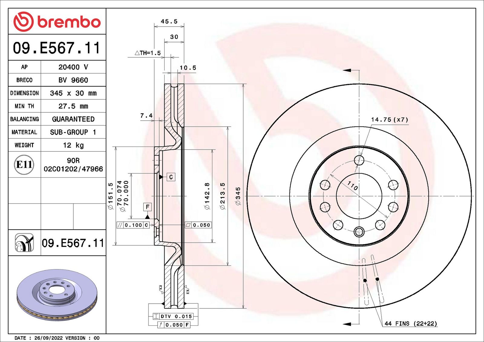 BREMBO 09.E567.11 - Bremsscheibe