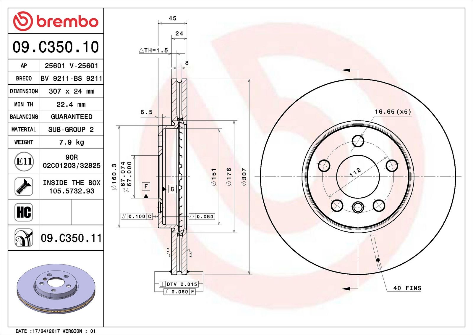 BREMBO 09.C350.11 - Bremsscheibe