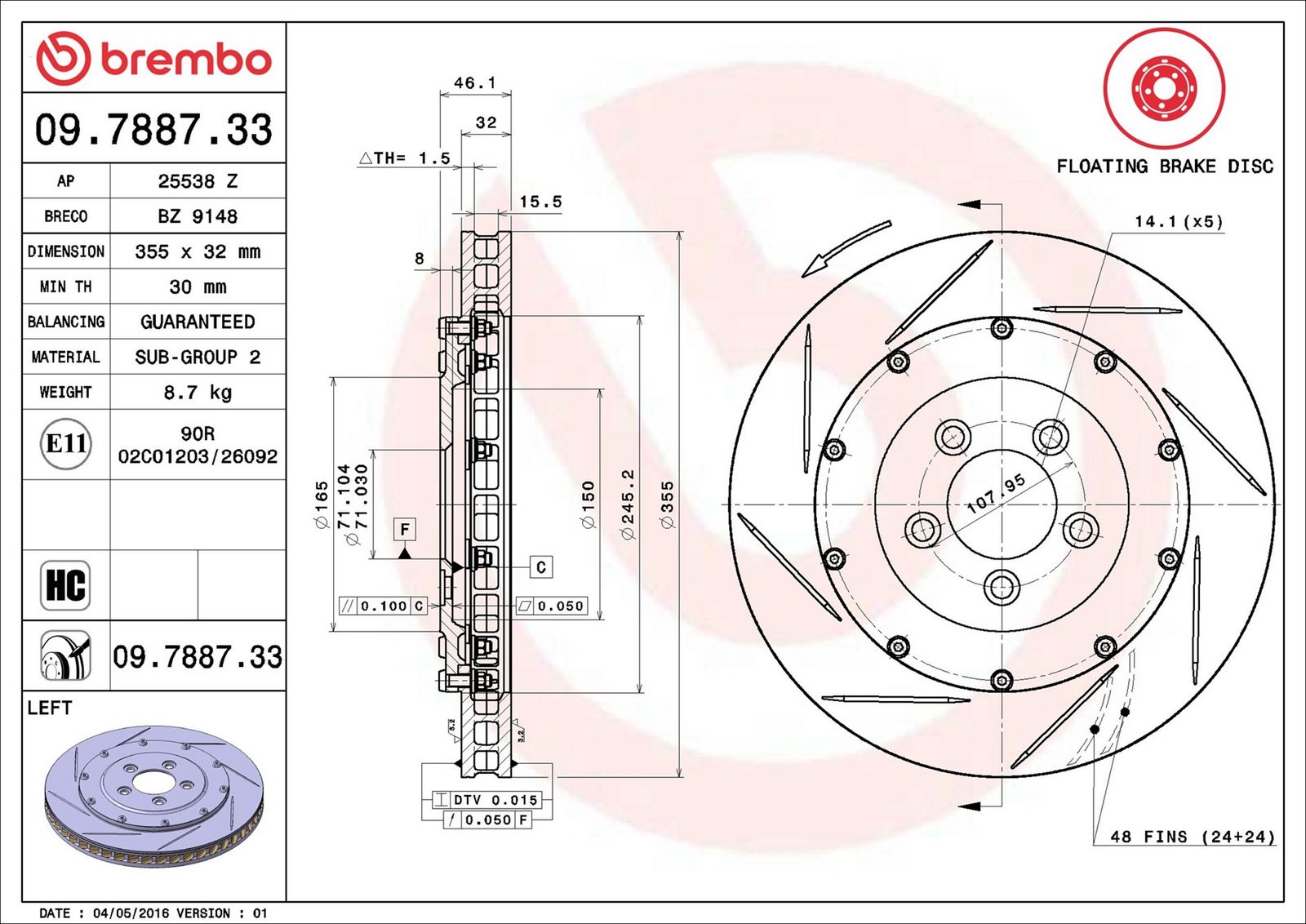 BREMBO 09.7887.33 - Bremsscheibe