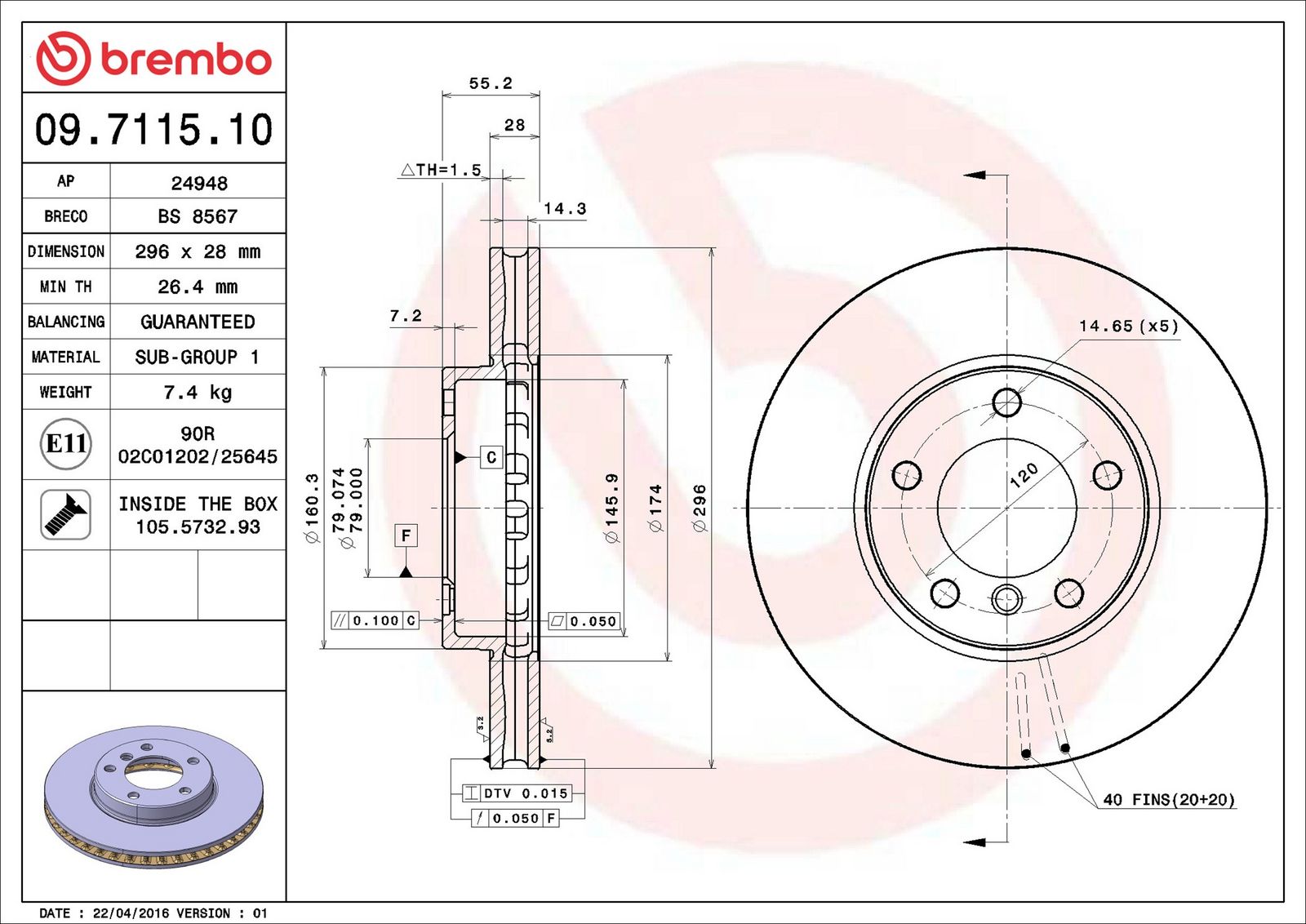 BREMBO 09.7115.10 - Bremsscheibe