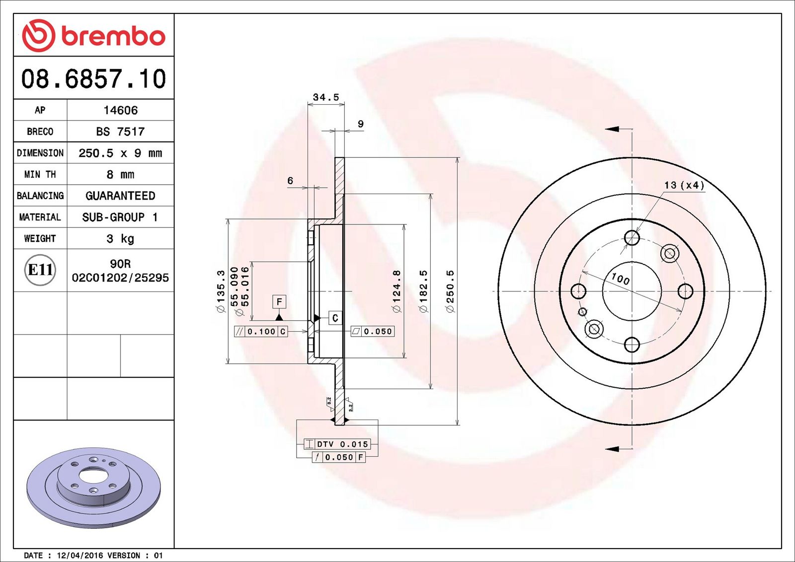 BREMBO 08.6857.10 - Bremsscheibe