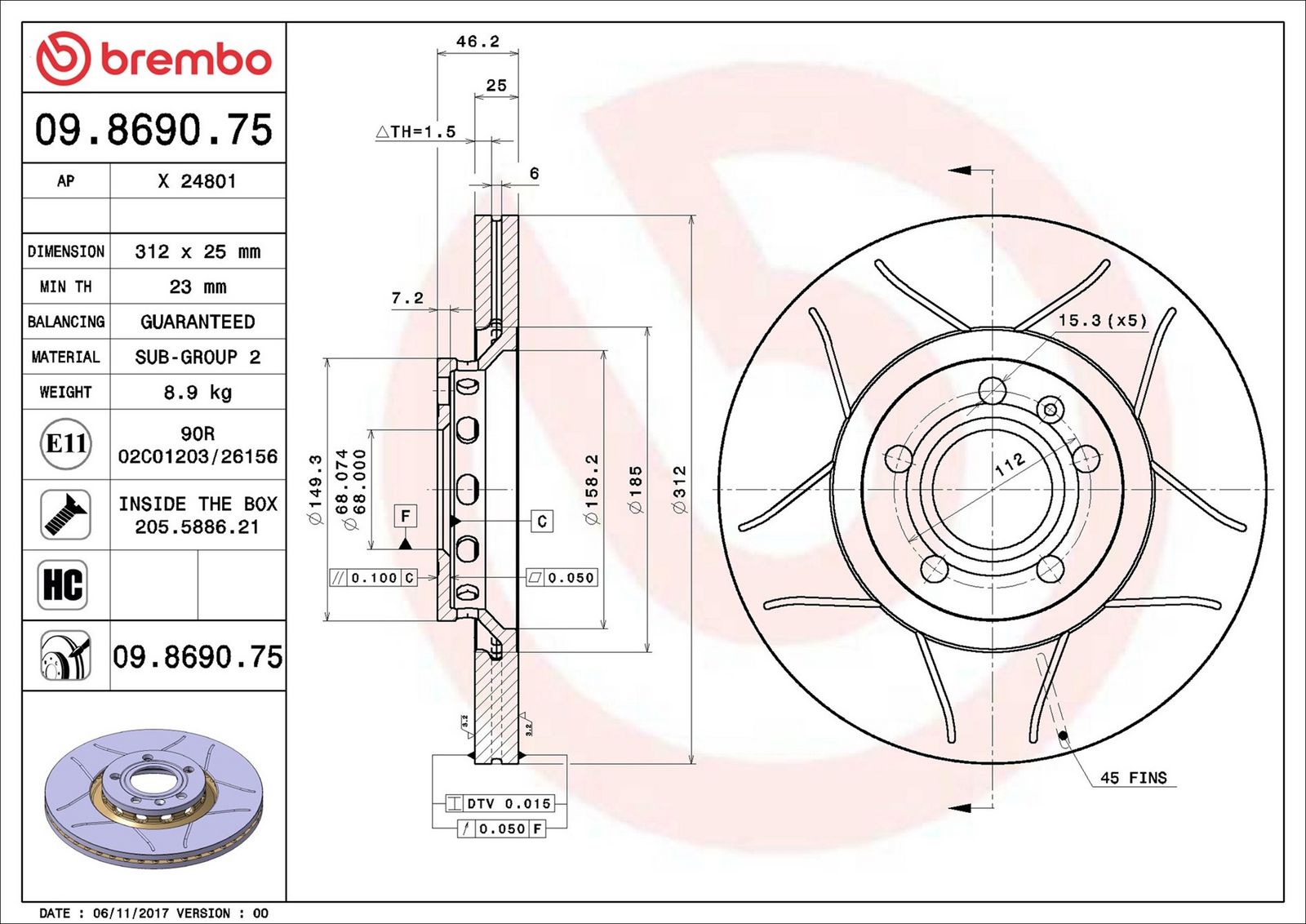 BREMBO 09.8690.75 - Bremsscheibe