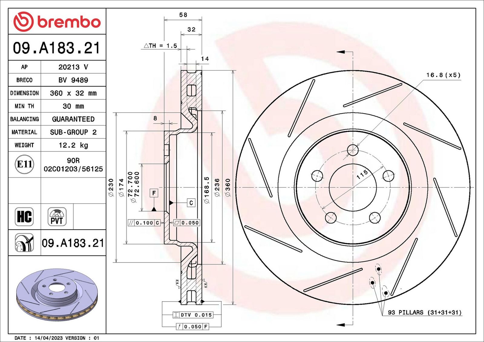 BREMBO 09.A183.21 - Bremsscheibe