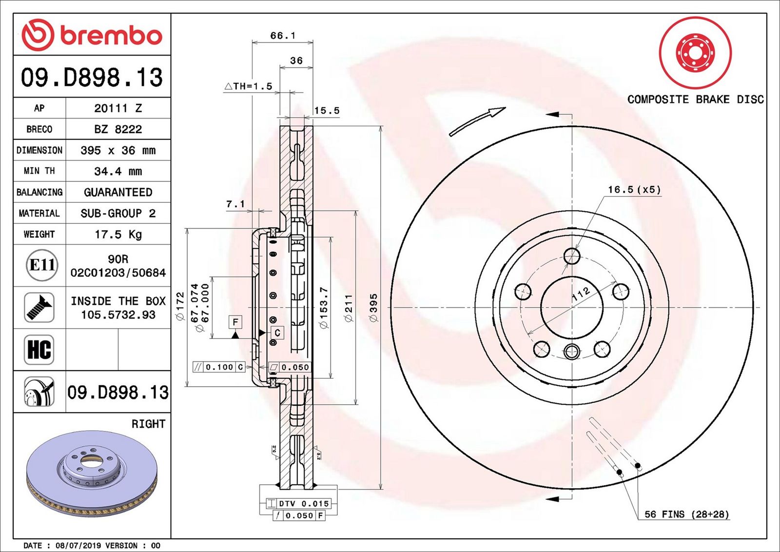 BREMBO 09.D898.13 - Bremsscheibe
