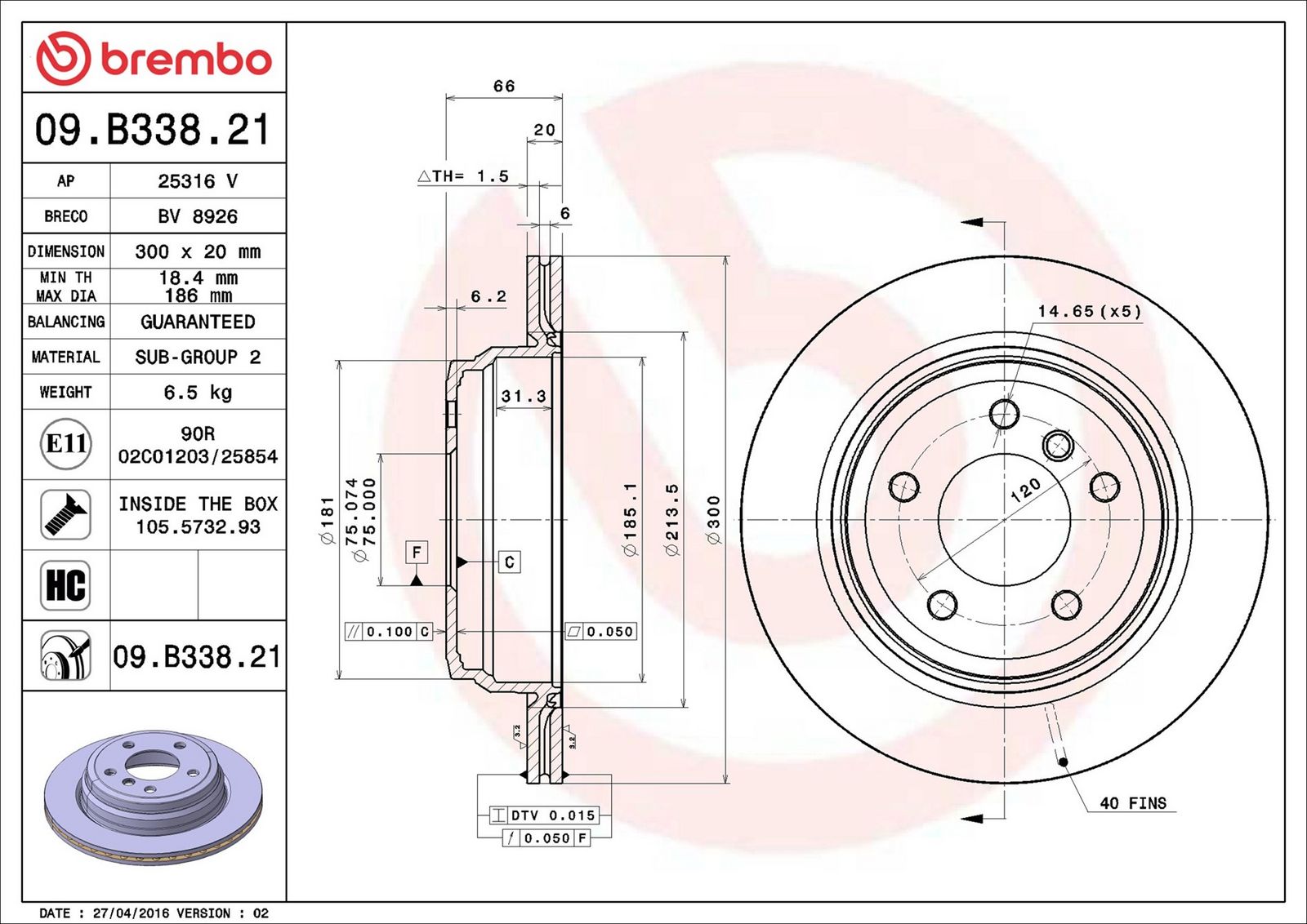 BREMBO 09.B338.21 - Bremsscheibe